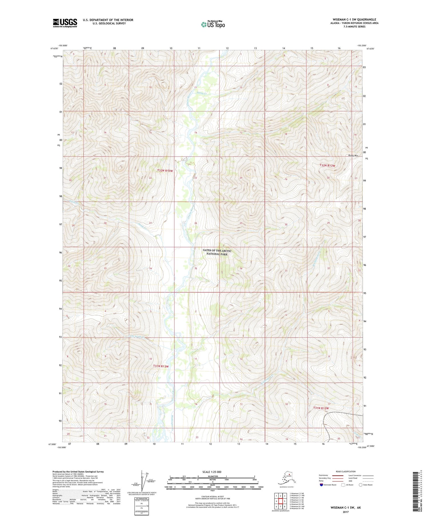 Wiseman C-1 SW Alaska US Topo Map Image