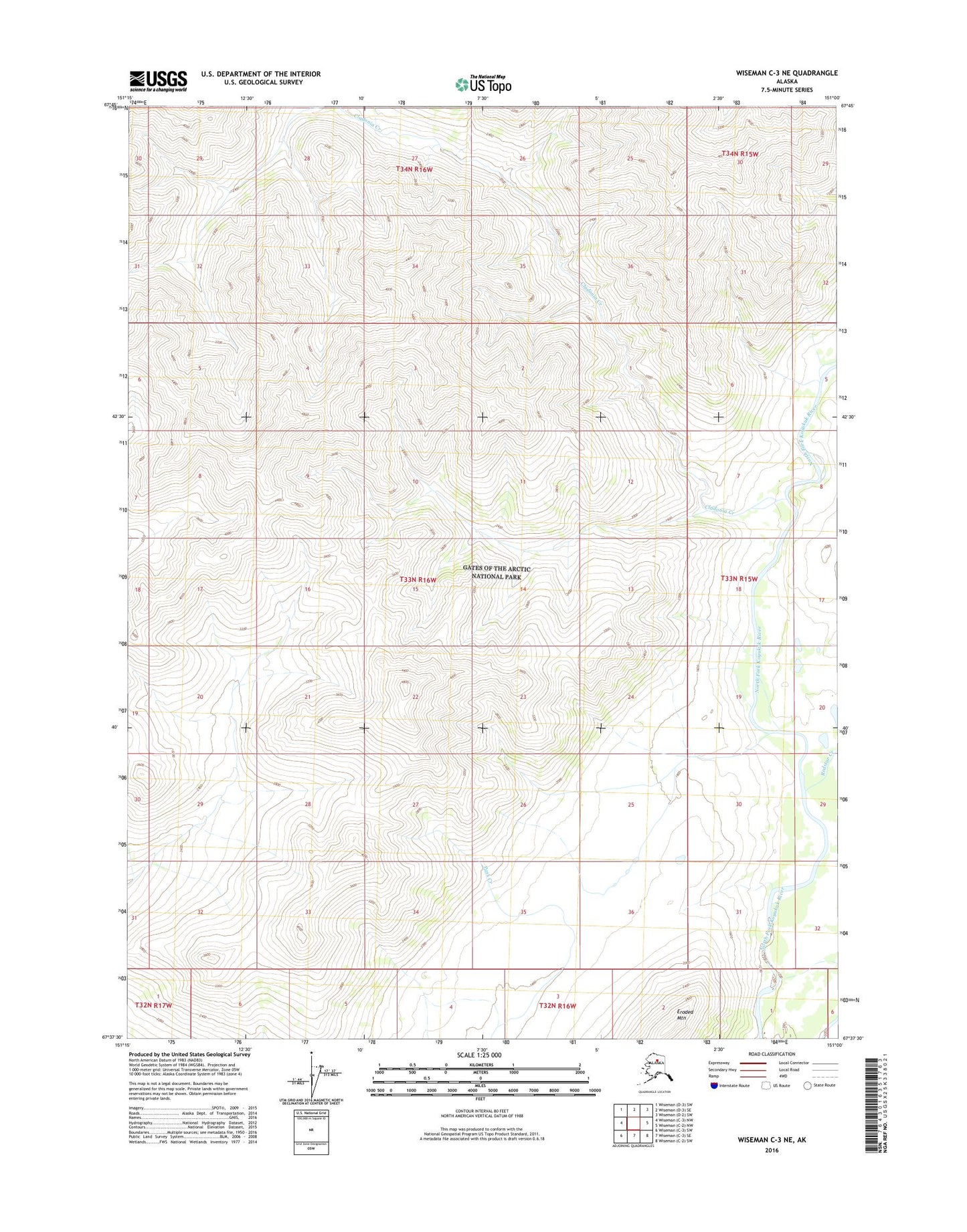 Wiseman C-3 NE Alaska US Topo Map Image
