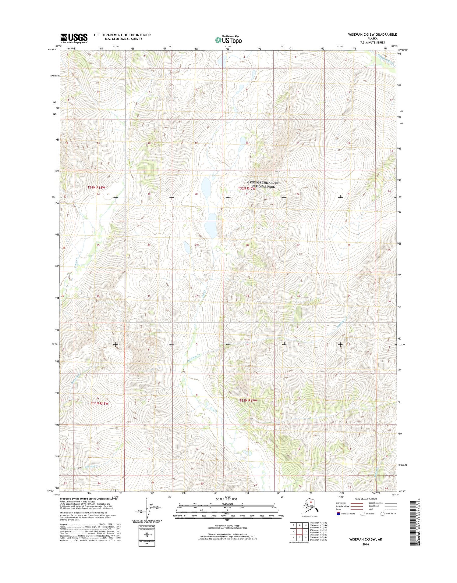 Wiseman C-3 SW Alaska US Topo Map Image
