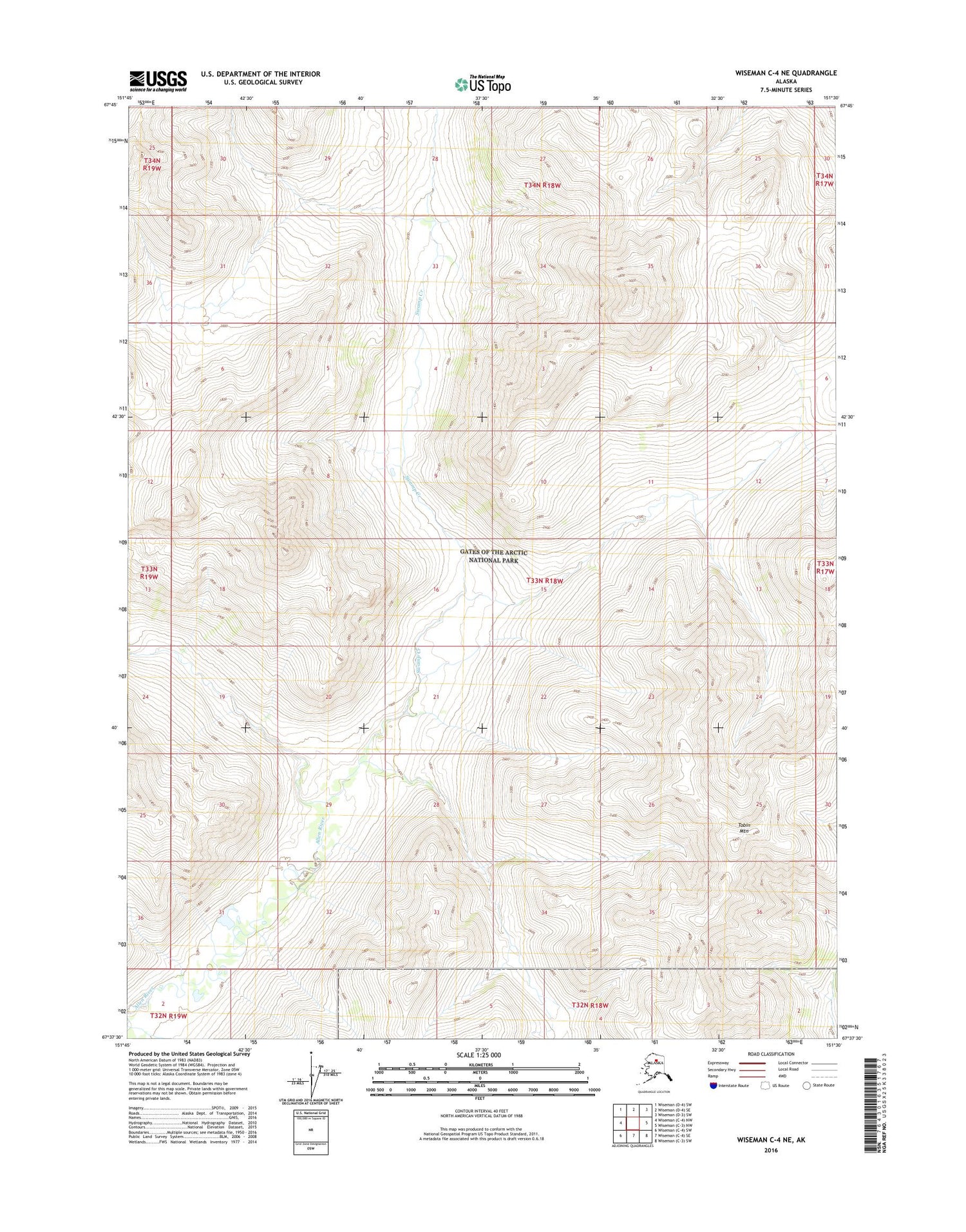 Wiseman C-4 NE Alaska US Topo Map Image