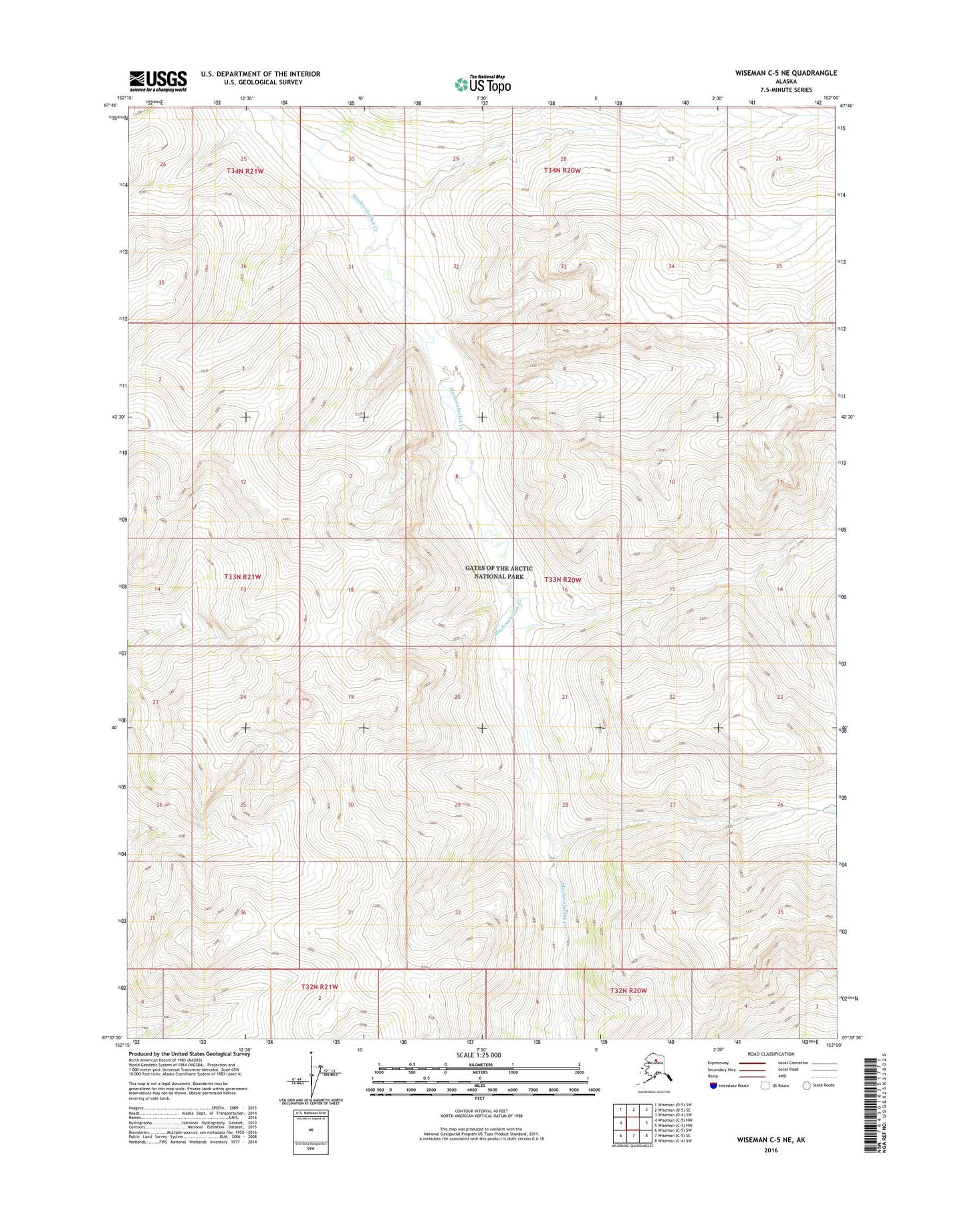 Wiseman C-5 NE Alaska US Topo Map Image