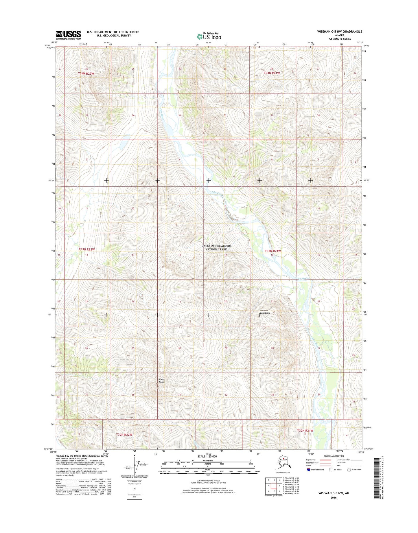 Wiseman C-5 NW Alaska US Topo Map Image
