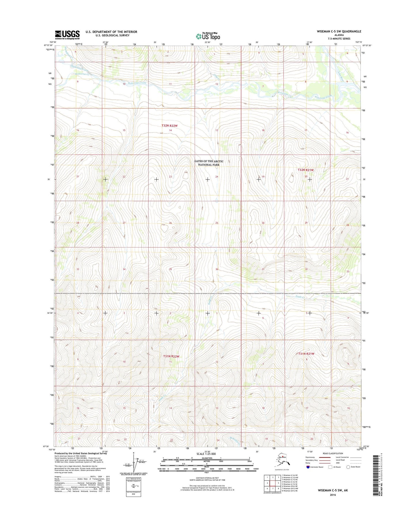 Wiseman C-5 SW Alaska US Topo Map Image