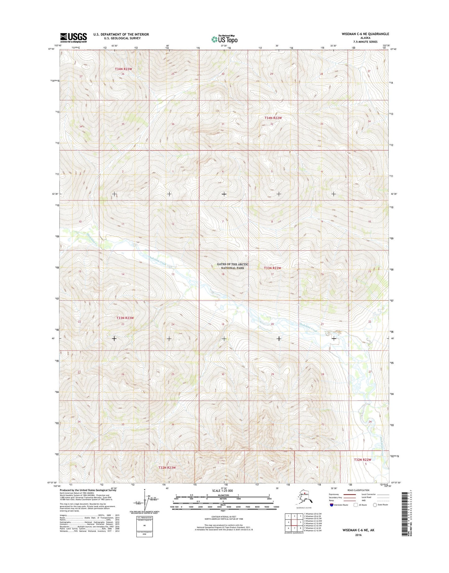 Wiseman C-6 NE Alaska US Topo Map Image
