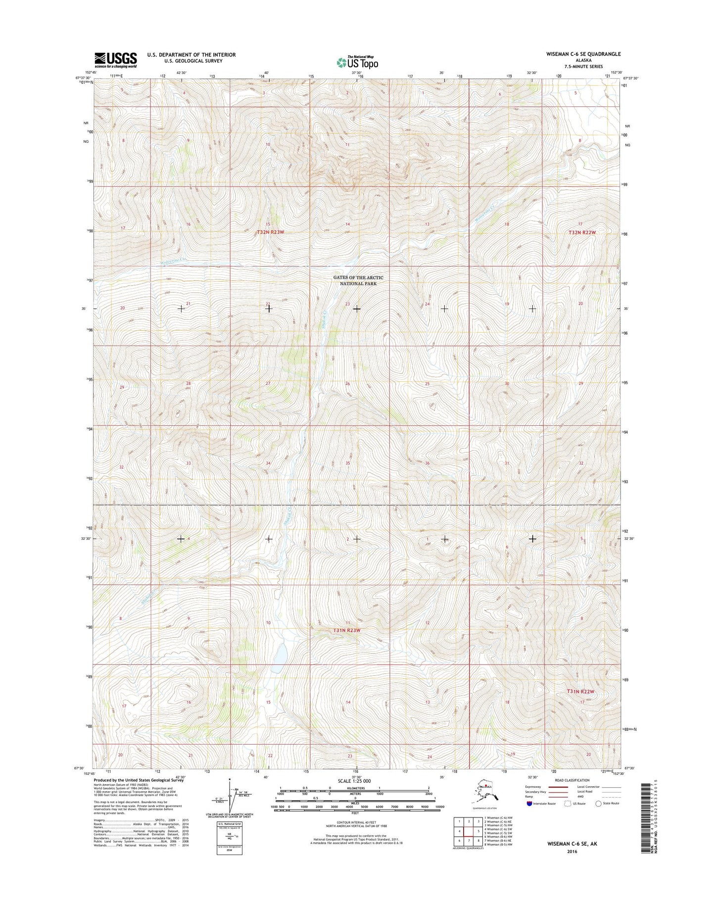 Wiseman C-6 SE Alaska US Topo Map Image