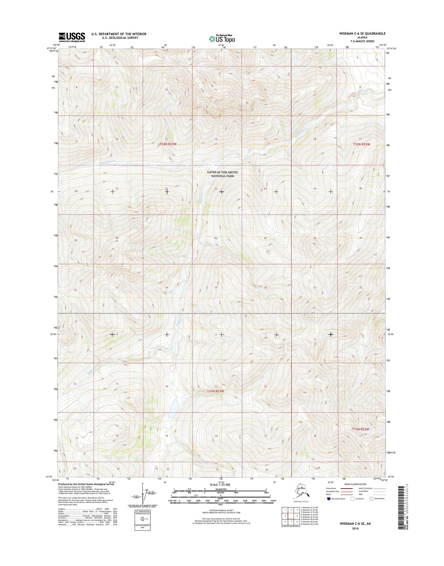 Wiseman C-6 SE Alaska US Topo Map Image