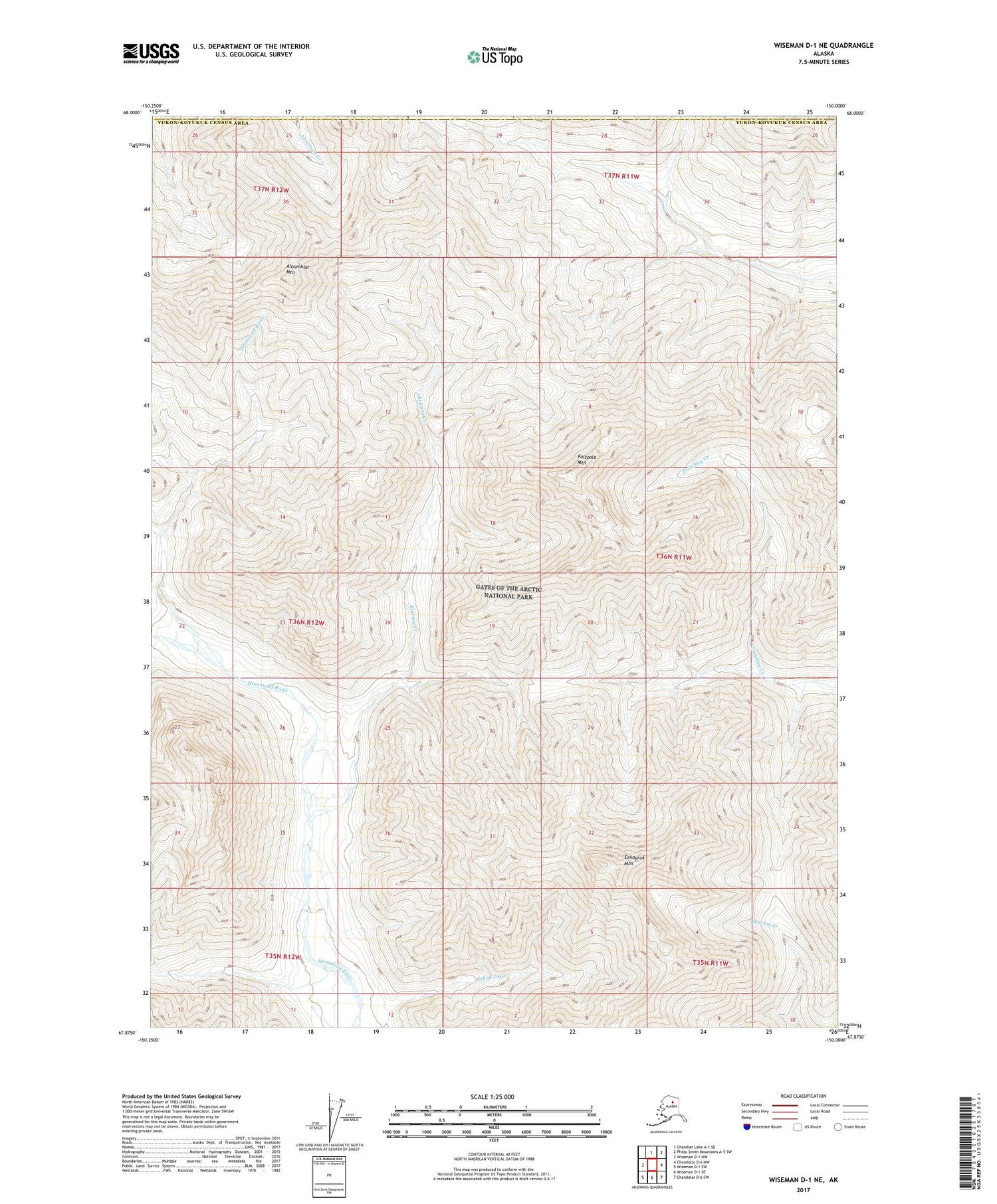 Wiseman D-1 NE Alaska US Topo Map Image