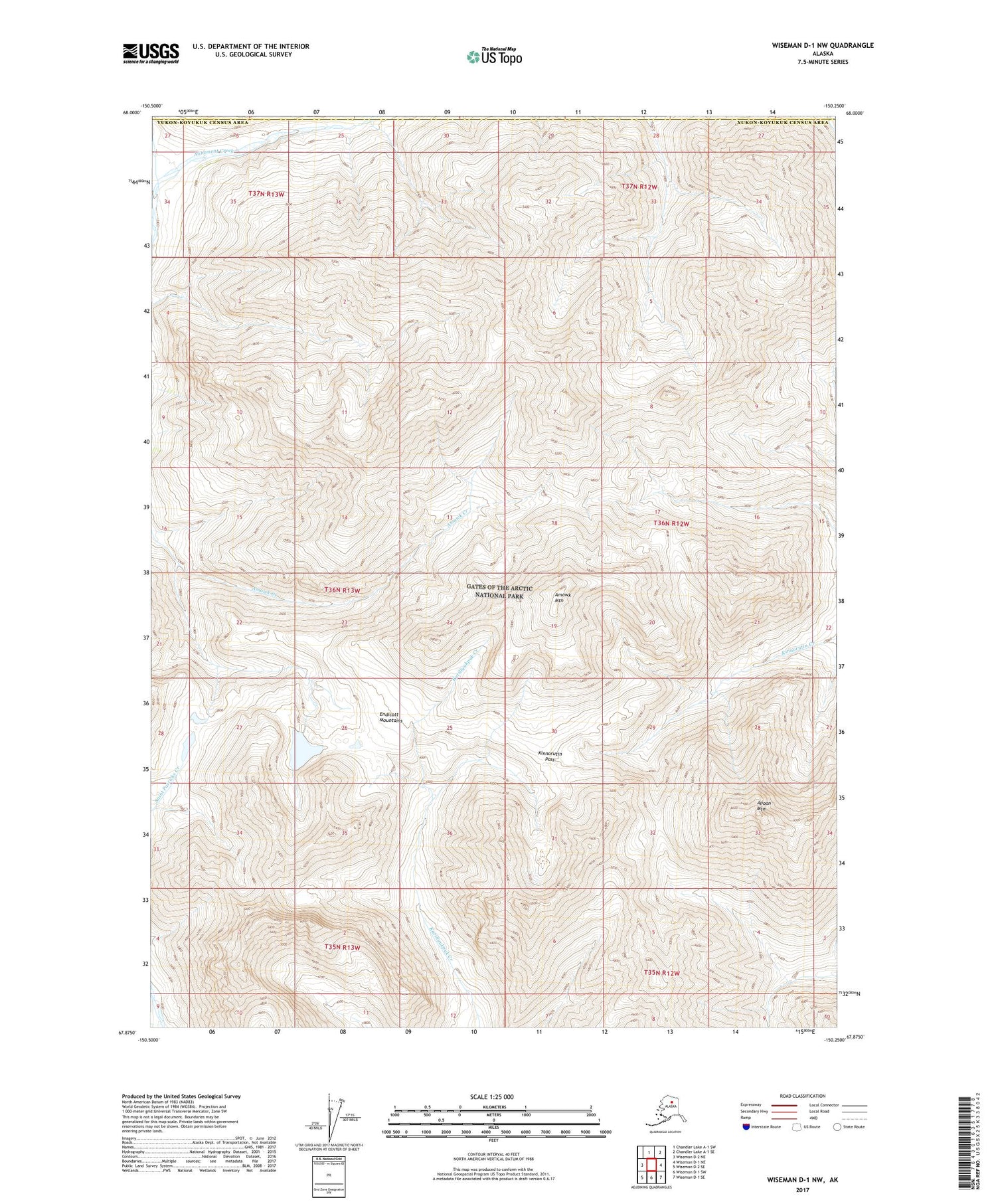 Wiseman D-1 NW Alaska US Topo Map Image