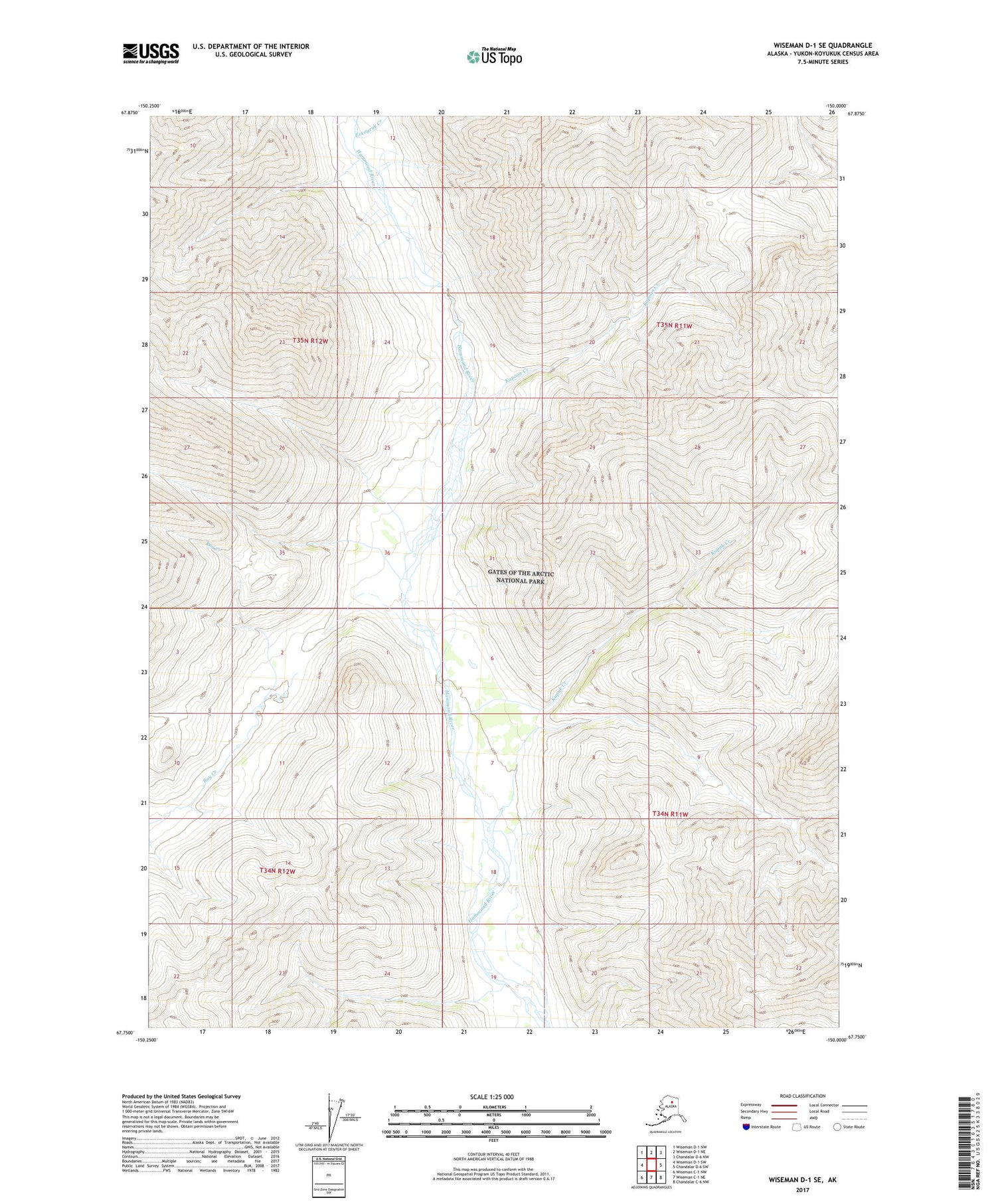 Wiseman D-1 SE Alaska US Topo Map Image