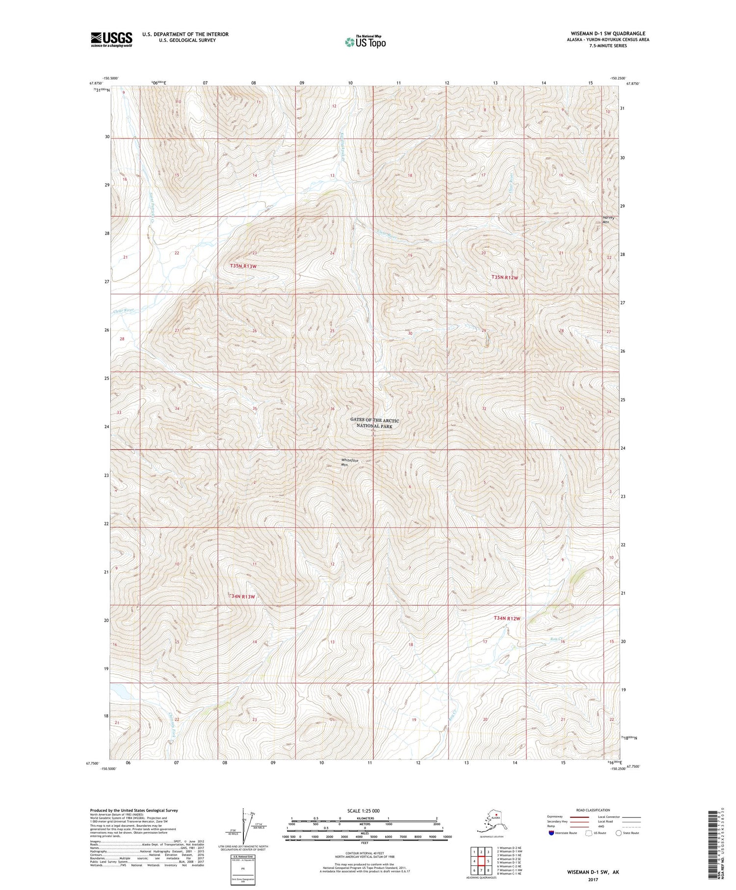 Wiseman D-1 SW Alaska US Topo Map Image