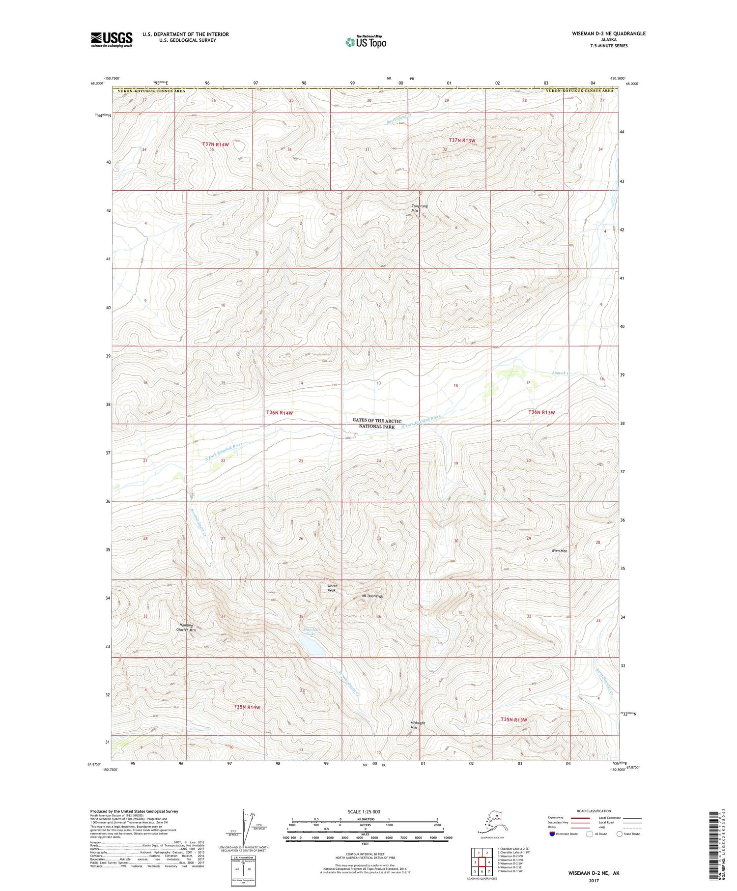 Wiseman D-2 NE Alaska US Topo Map Image