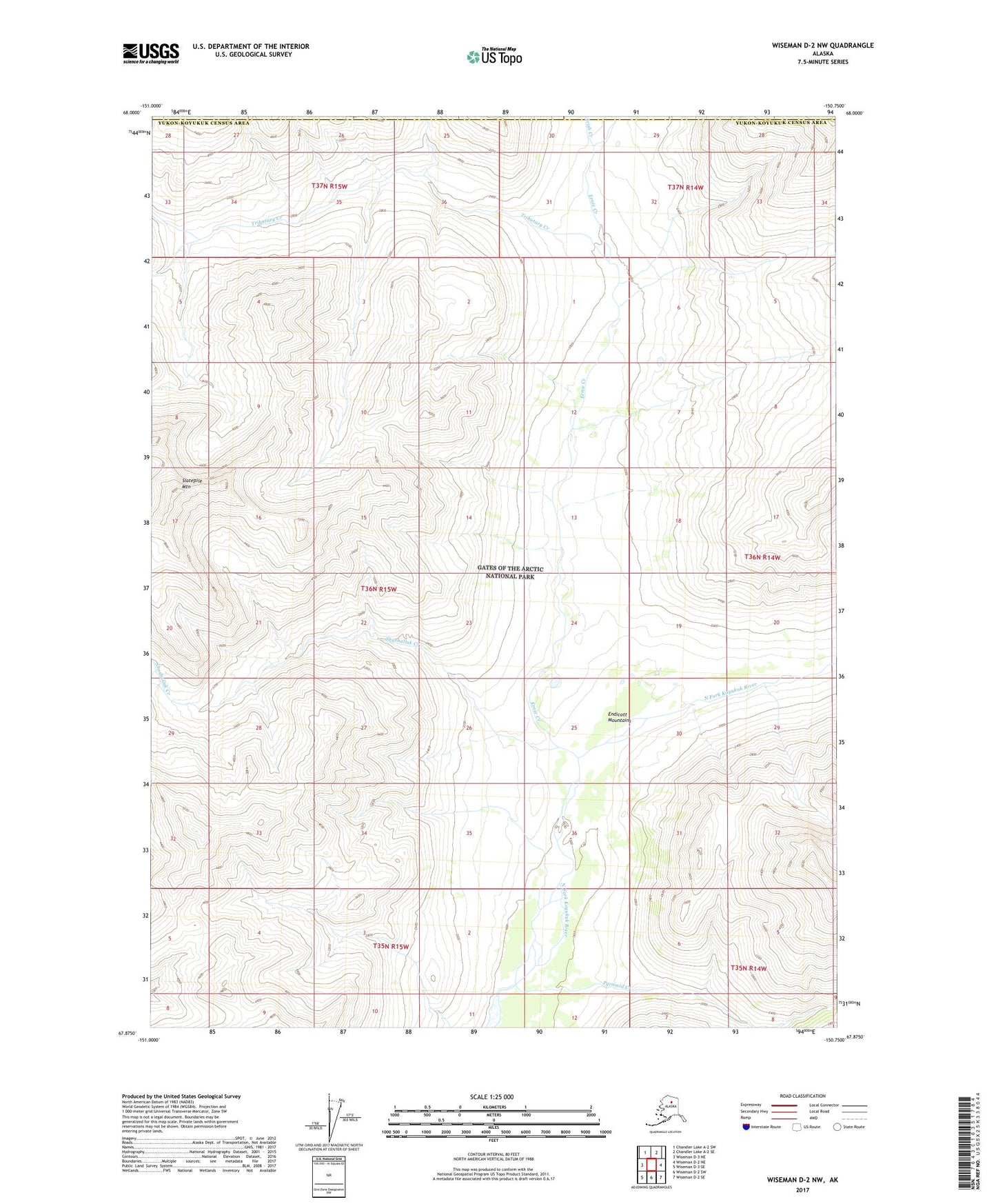 Wiseman D-2 NW Alaska US Topo Map Image