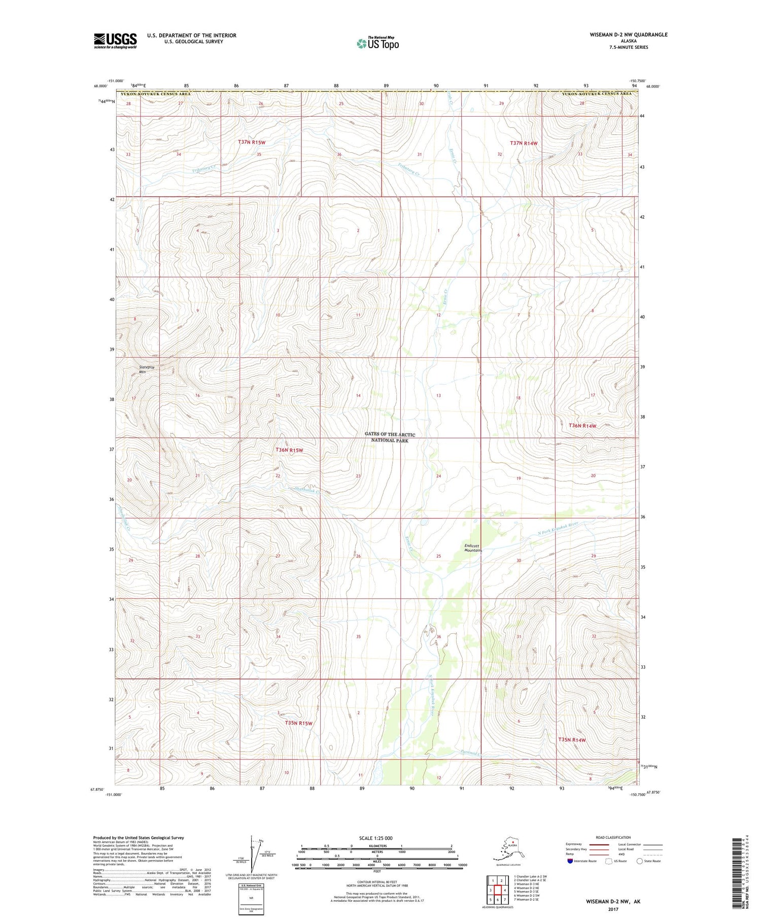 Wiseman D-2 NW Alaska US Topo Map Image