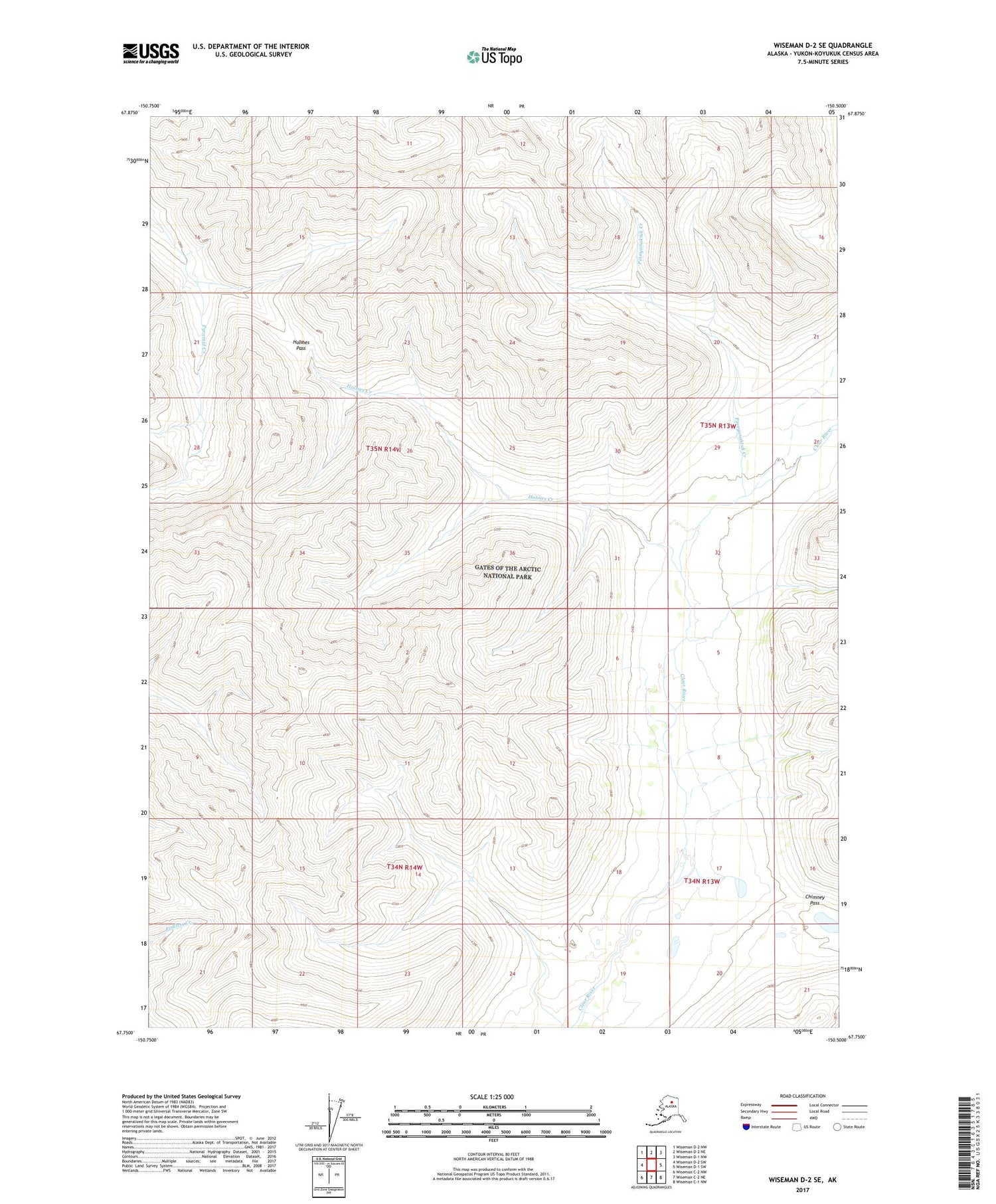 Wiseman D-2 SE Alaska US Topo Map Image