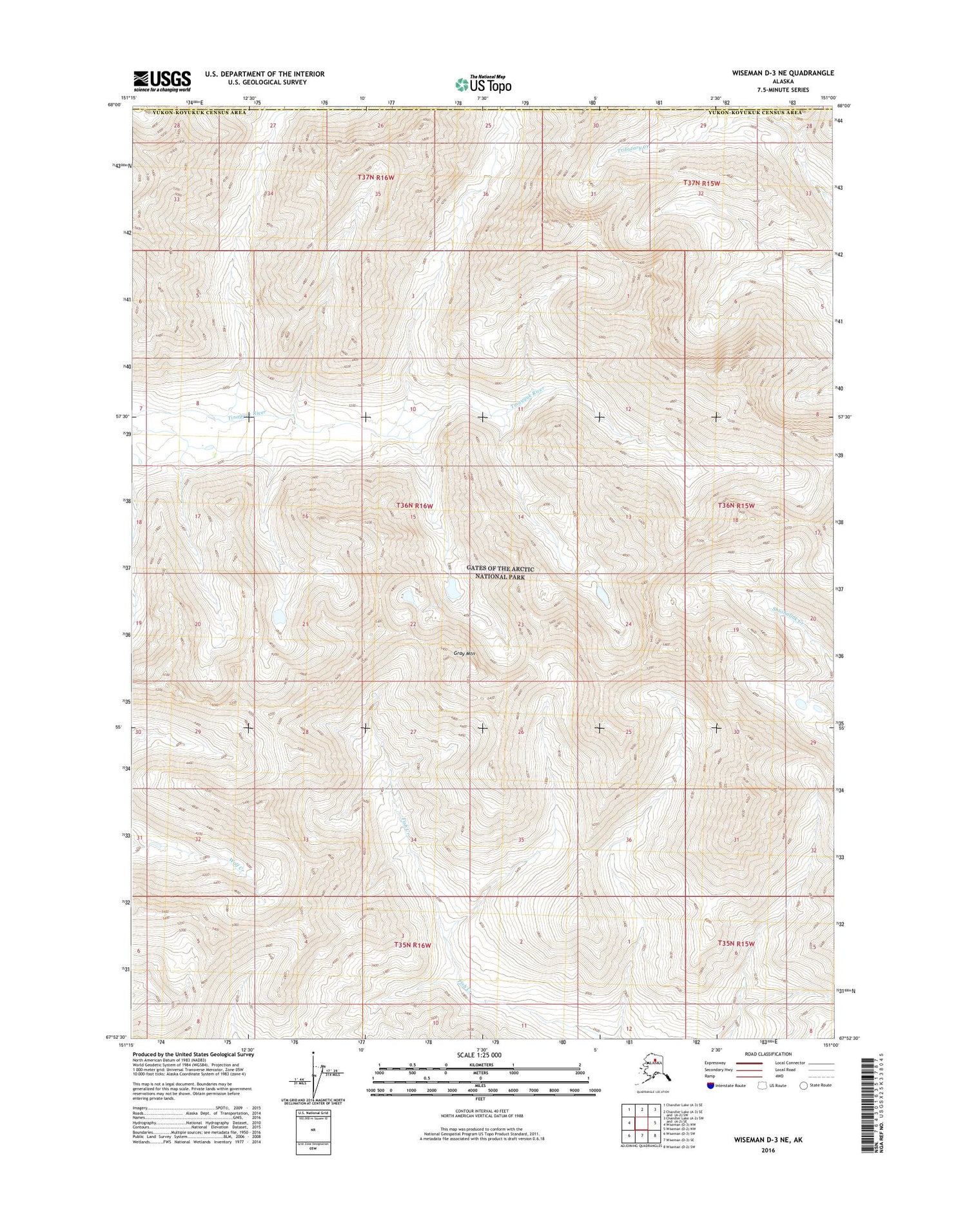 Wiseman D-3 NE Alaska US Topo Map Image