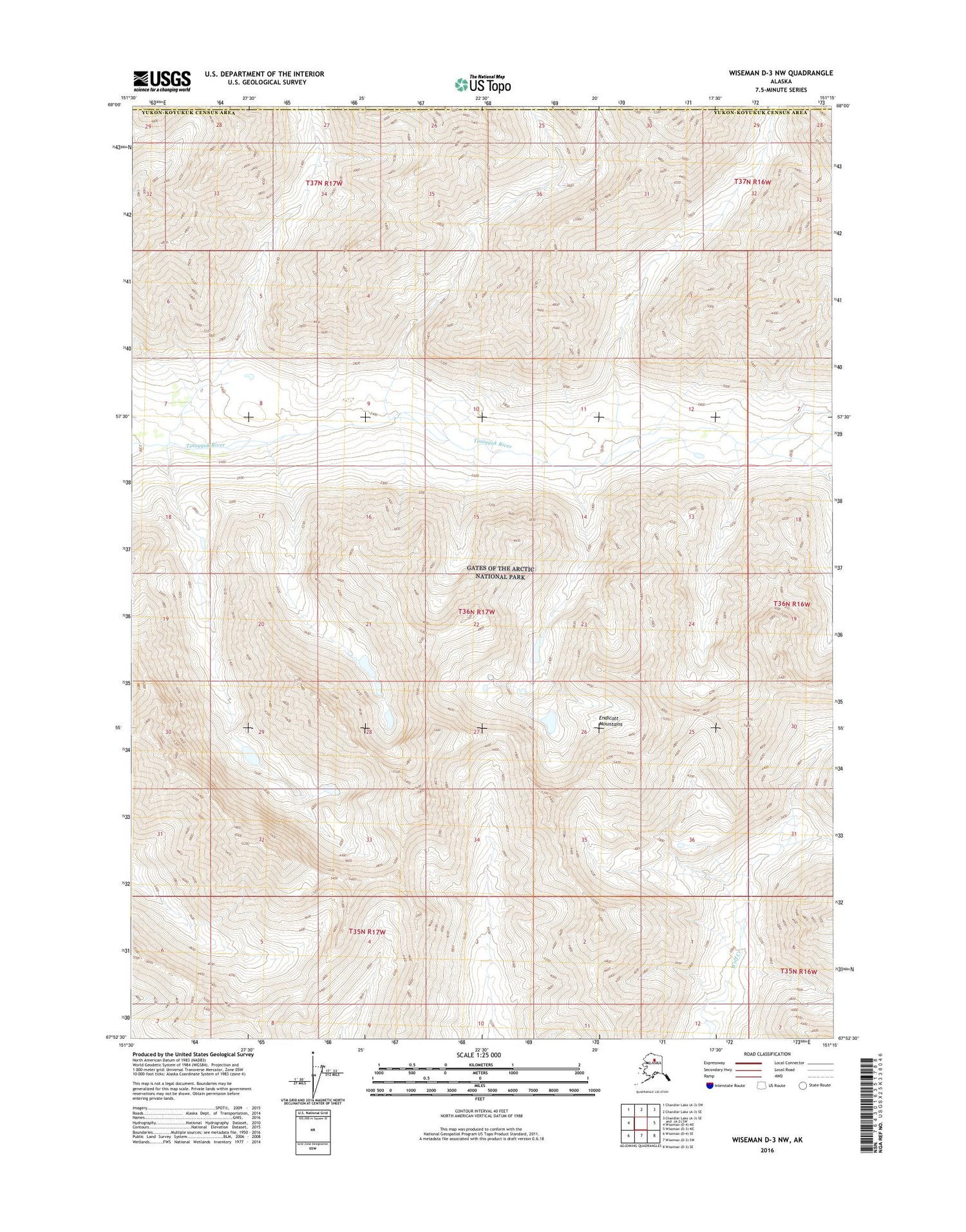 Wiseman D-3 NW Alaska US Topo Map Image