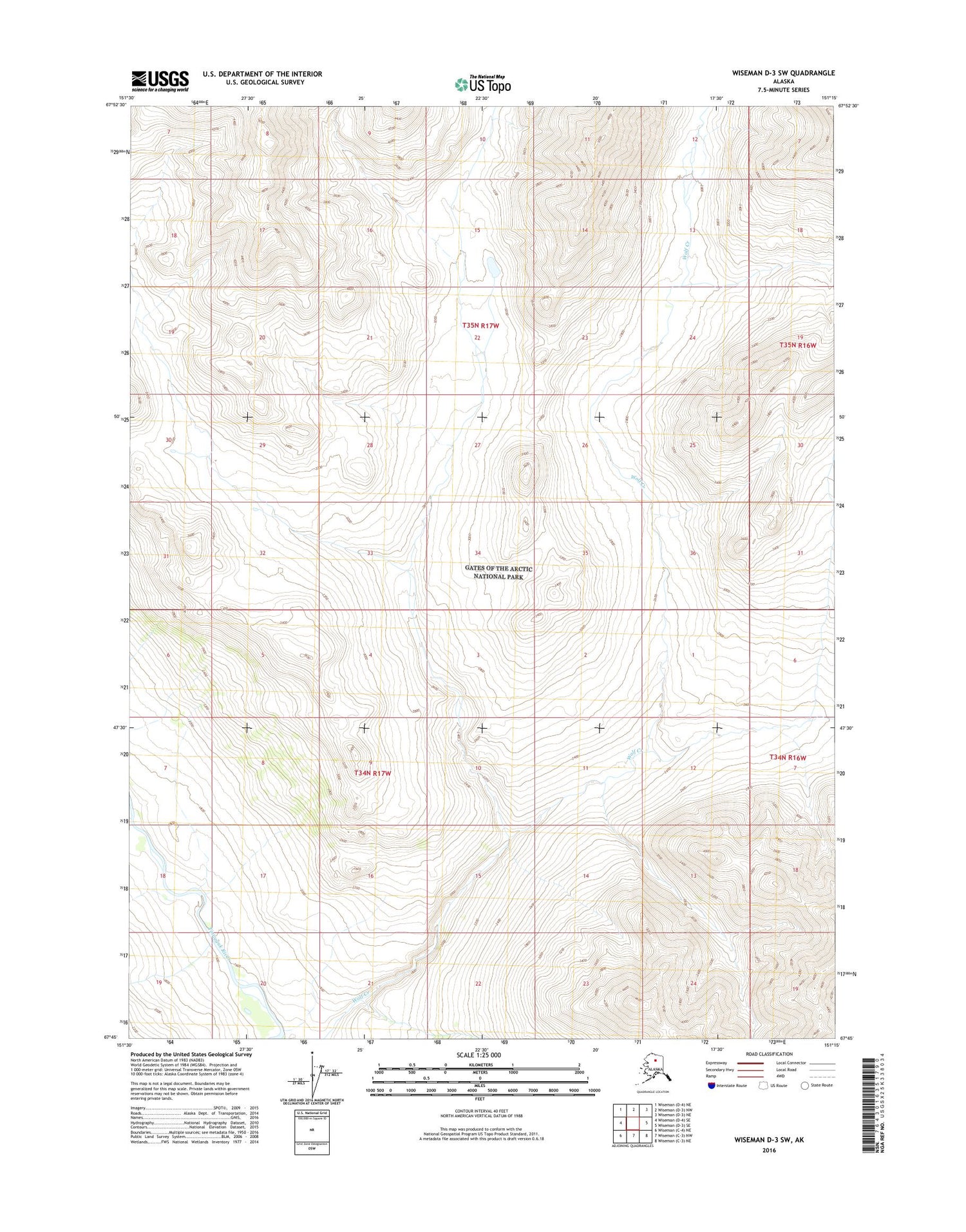 Wiseman D-3 SW Alaska US Topo Map Image