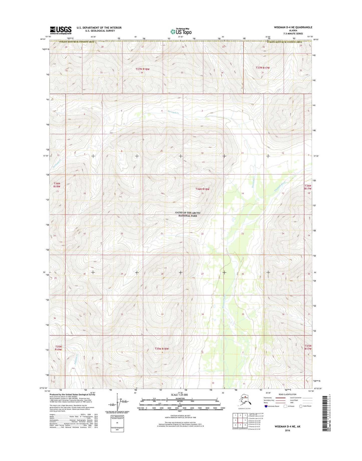 Wiseman D-4 NE Alaska US Topo Map Image