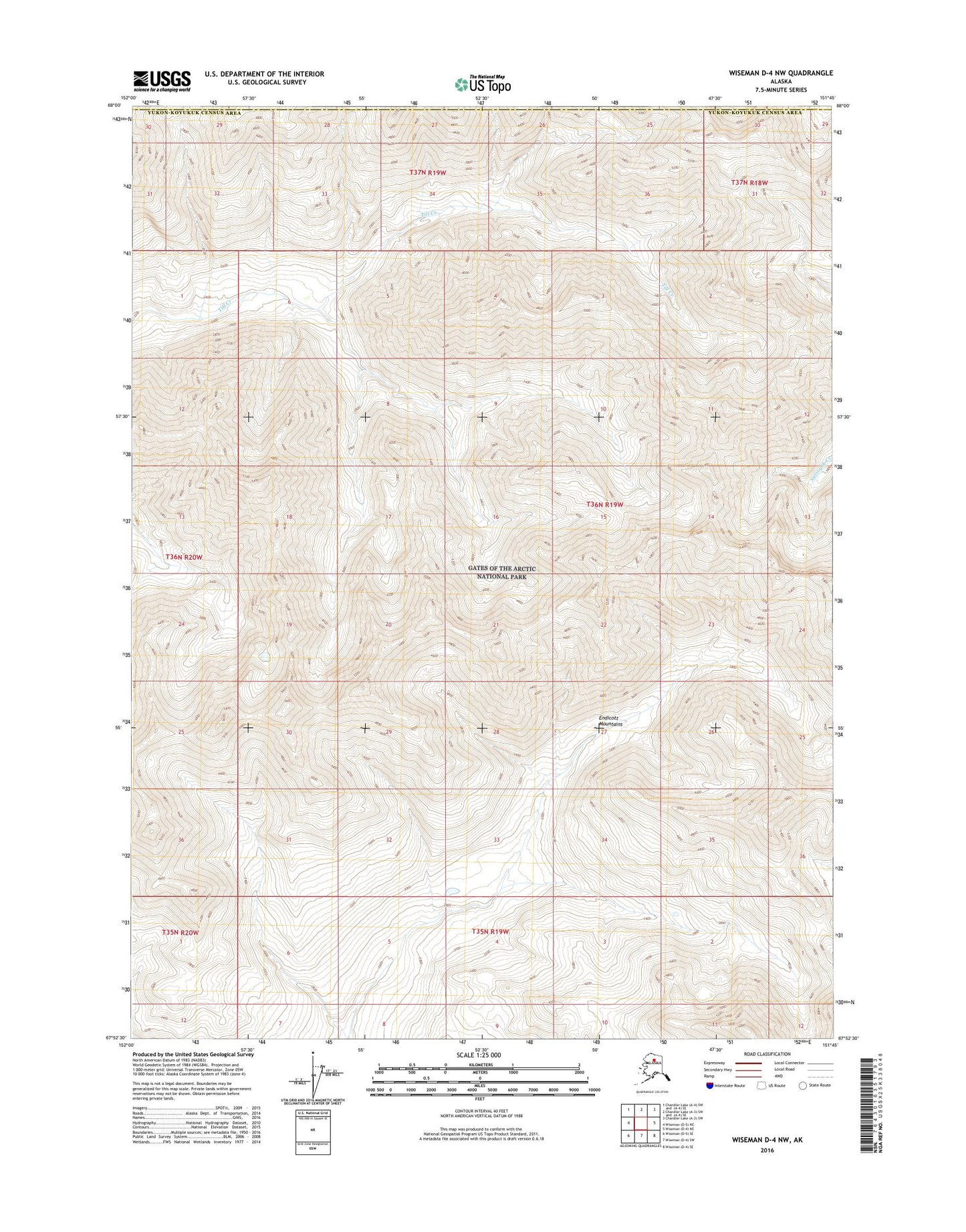 Wiseman D-4 NW Alaska US Topo Map Image