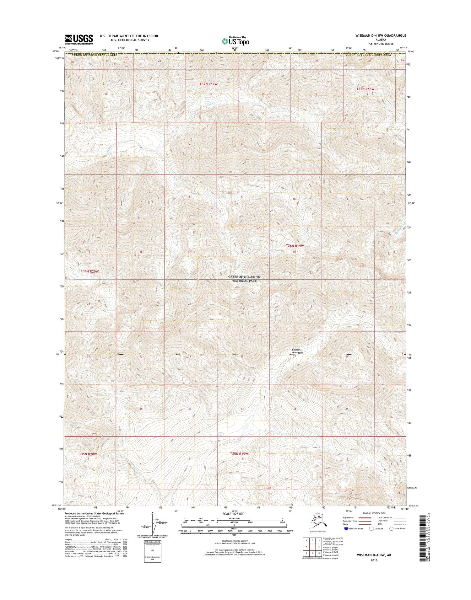Wiseman D-4 NW Alaska US Topo Map Image