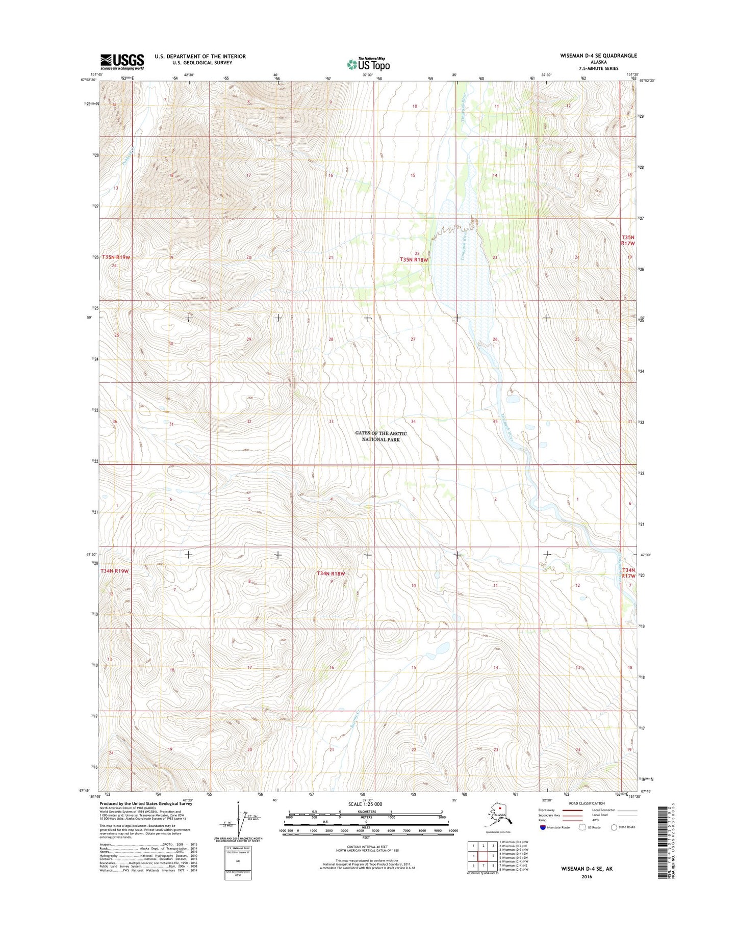 Wiseman D-4 SE Alaska US Topo Map Image