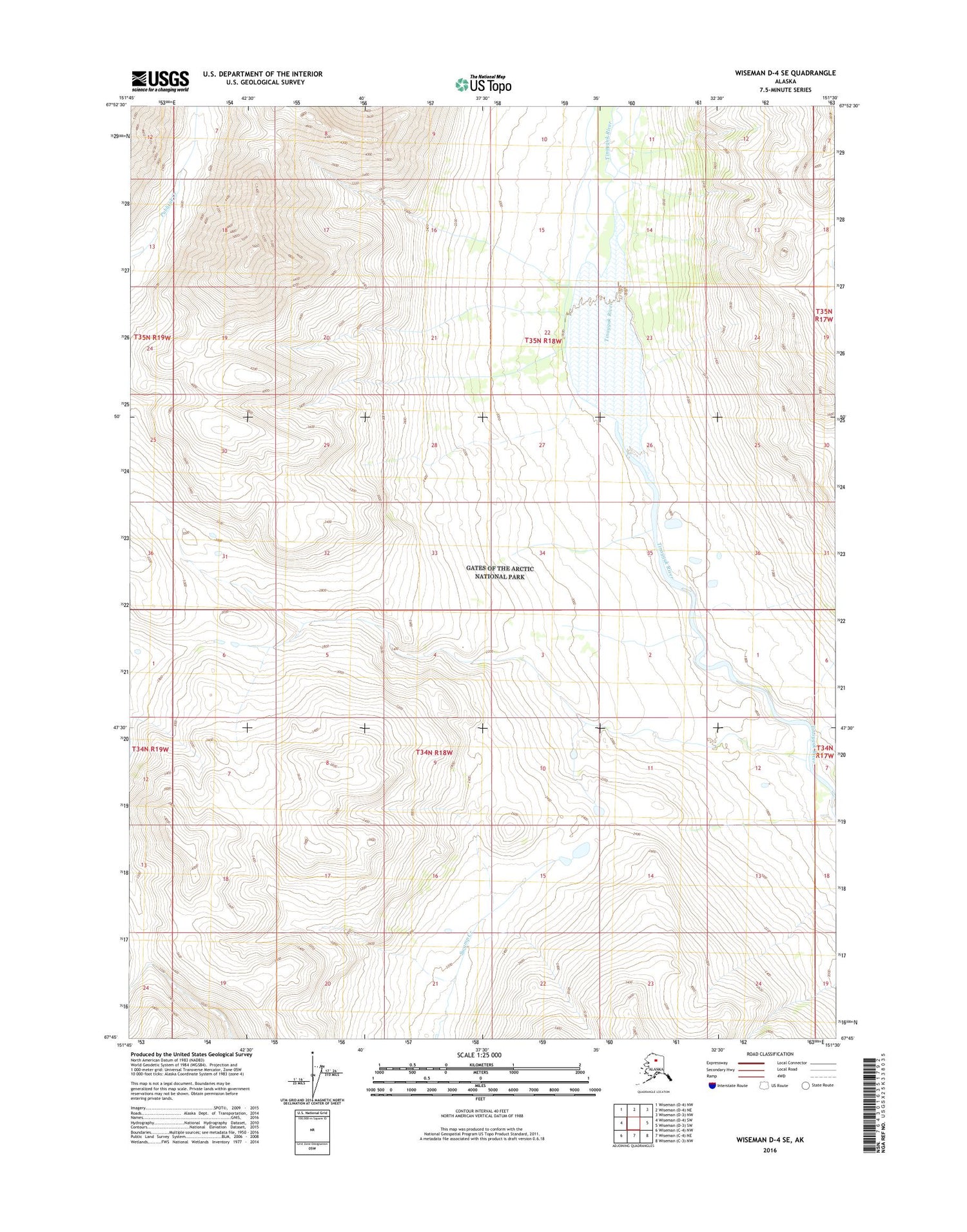 Wiseman D-4 SE Alaska US Topo Map Image
