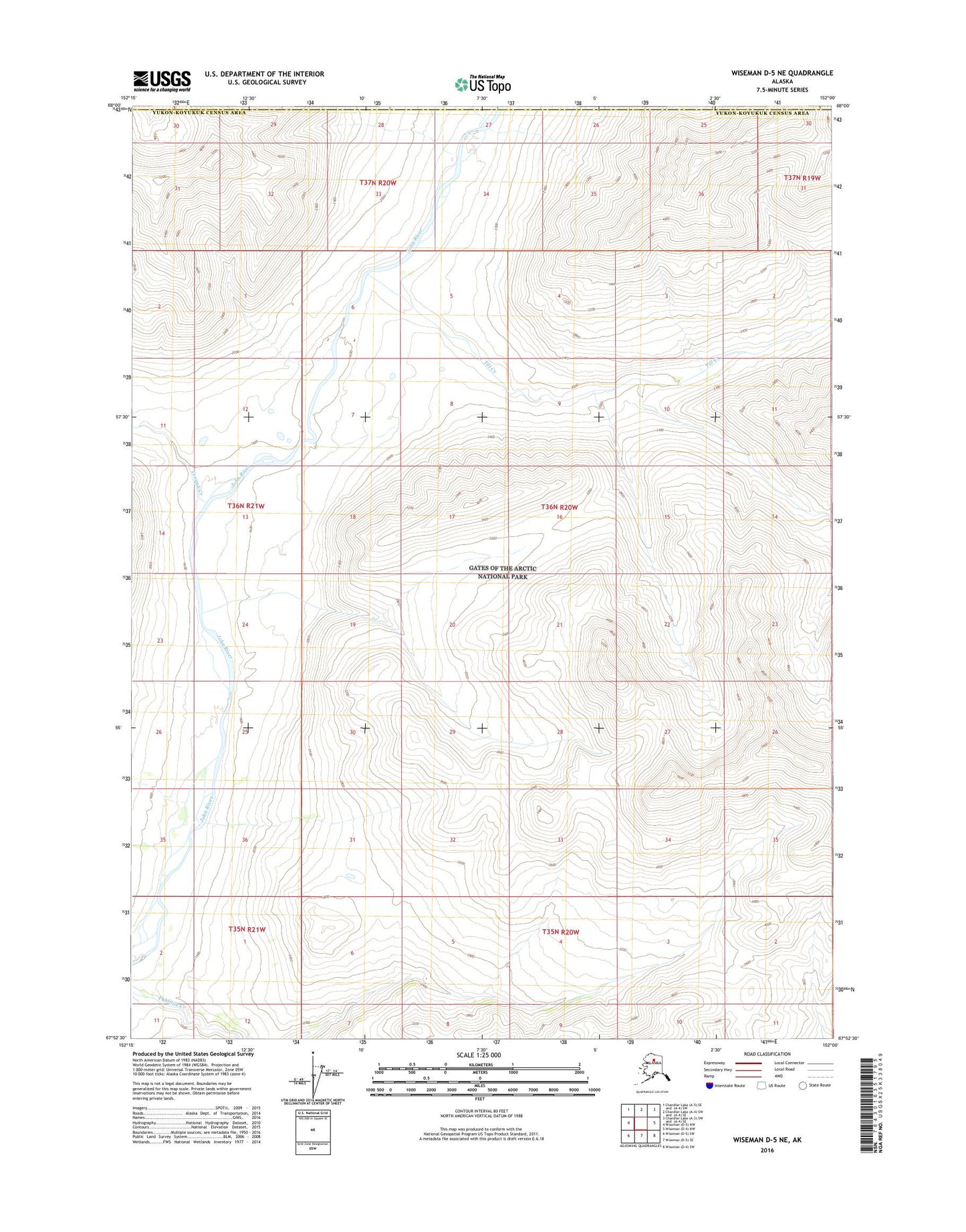 Wiseman D-5 NE Alaska US Topo Map Image