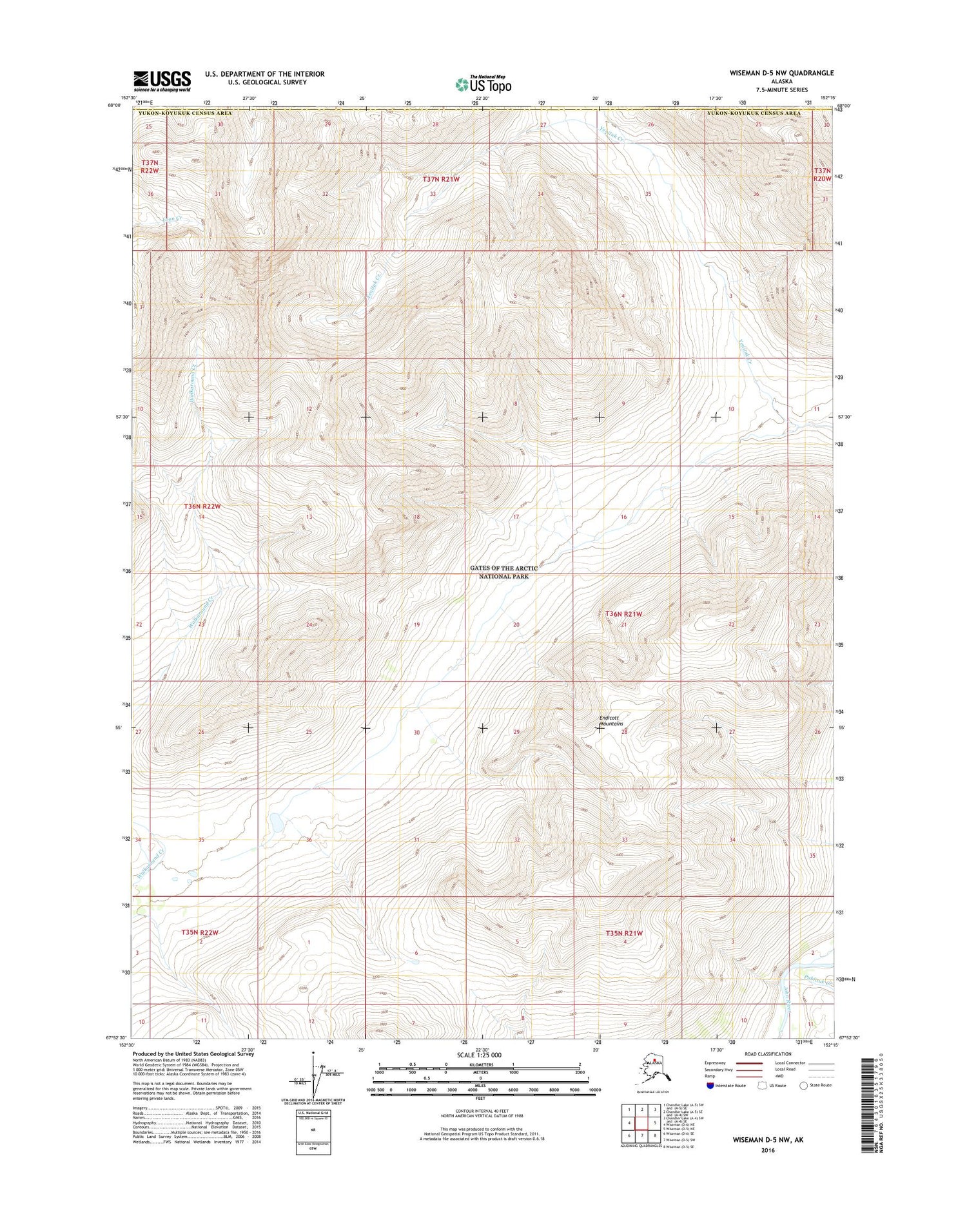 Wiseman D-5 NW Alaska US Topo Map Image