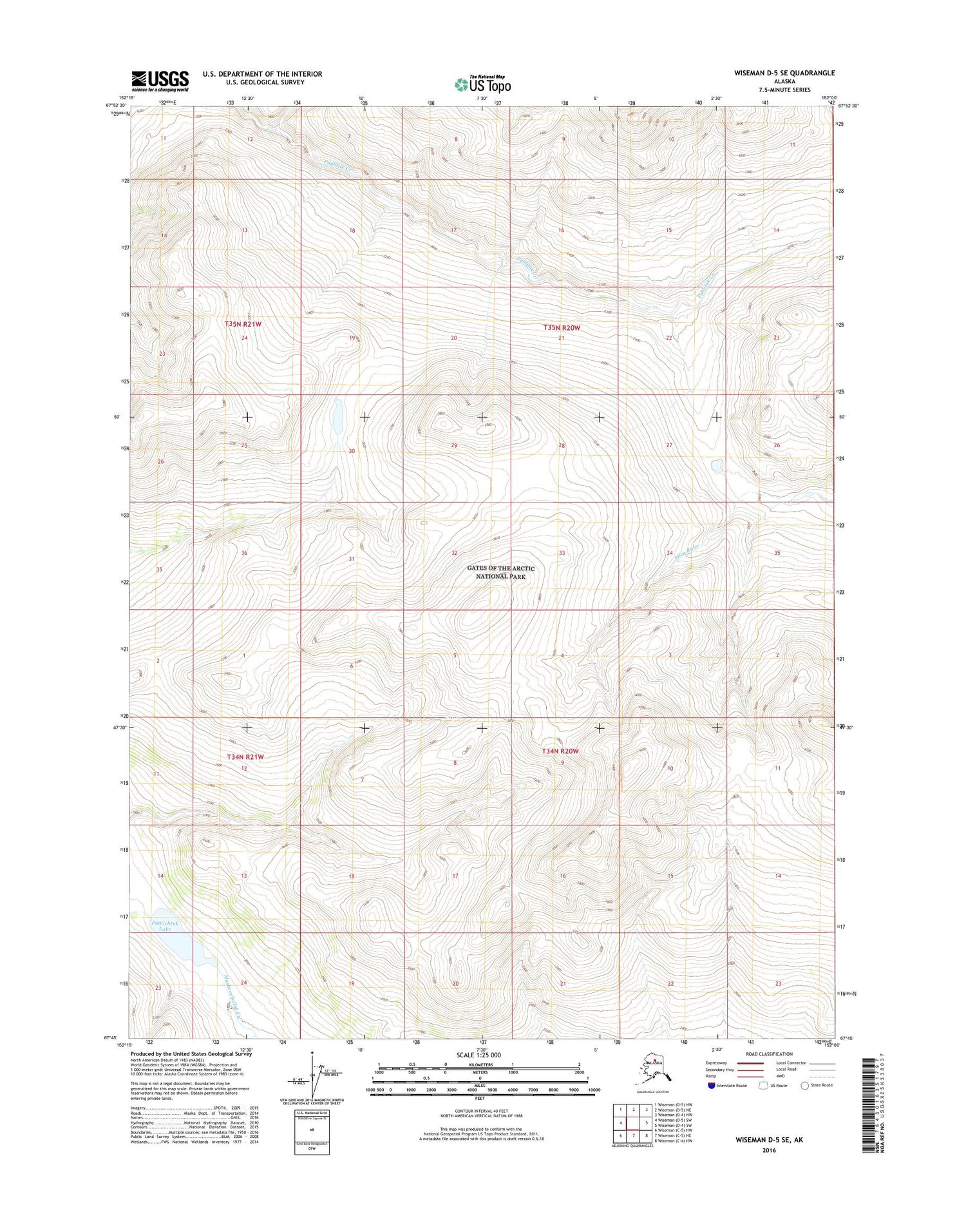 Wiseman D-5 SE Alaska US Topo Map Image