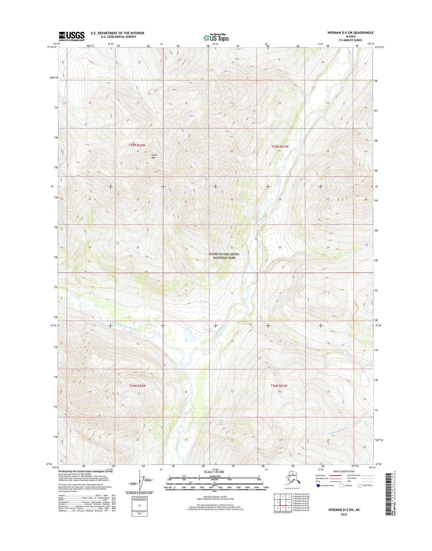 Wiseman D-5 SW Alaska US Topo Map Image