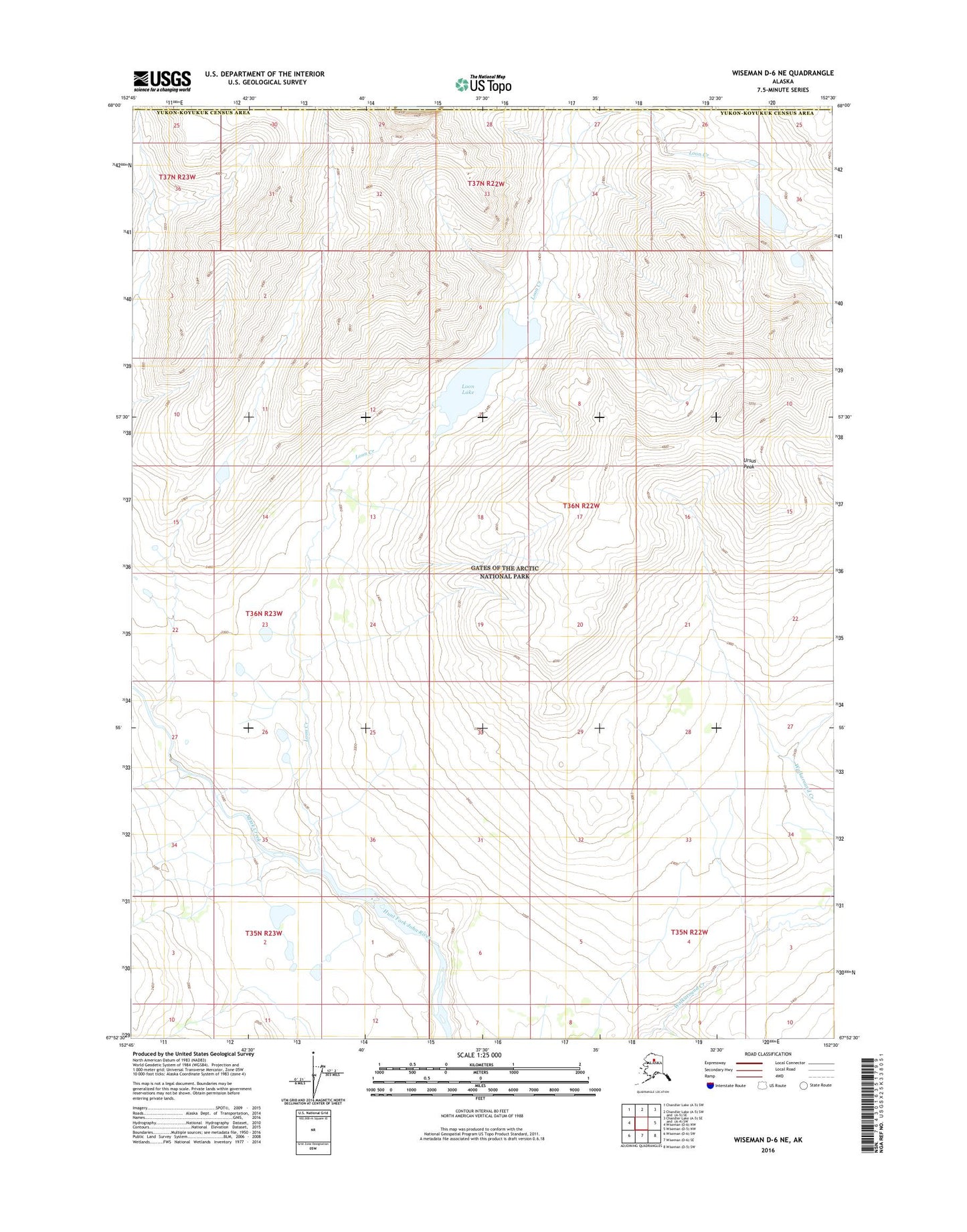 Wiseman D-6 NE Alaska US Topo Map Image