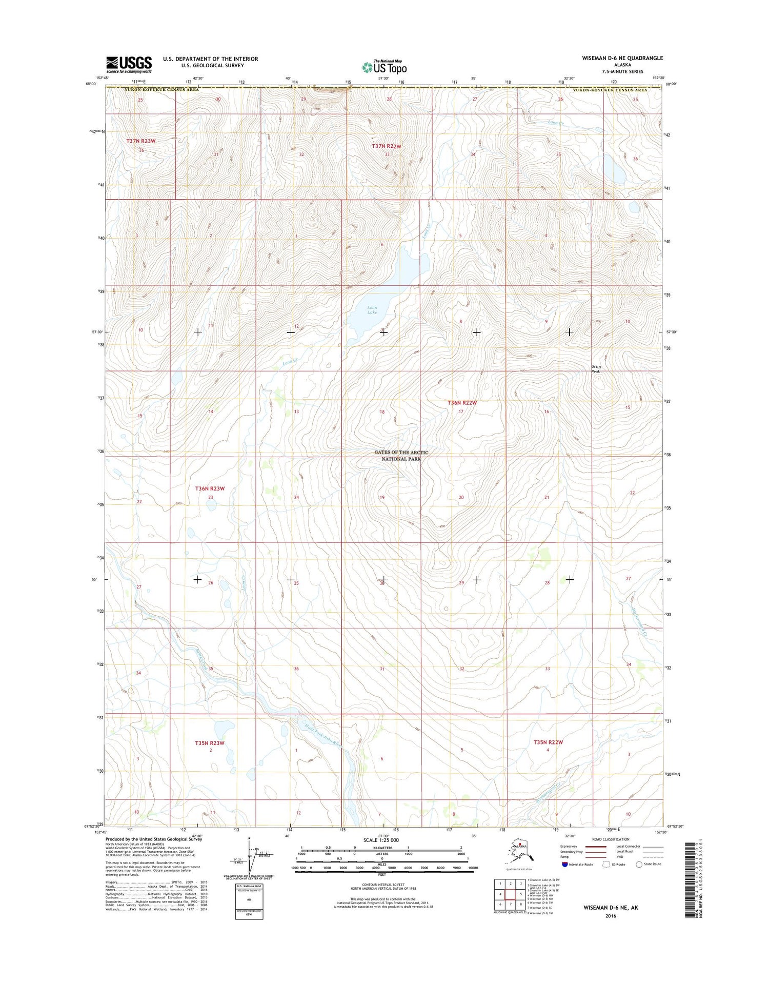 Wiseman D-6 NE Alaska US Topo Map Image
