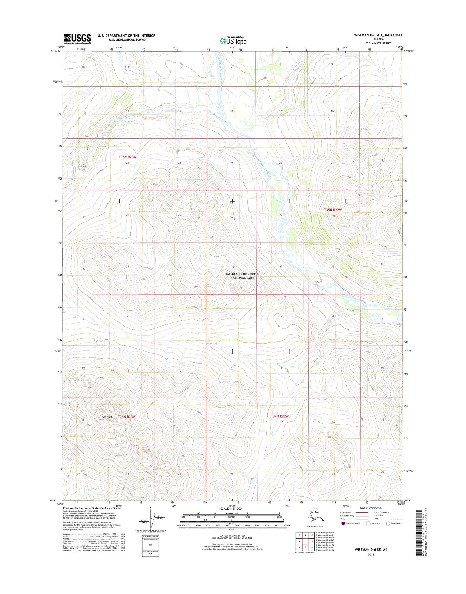 Wiseman D-6 SE Alaska US Topo Map Image