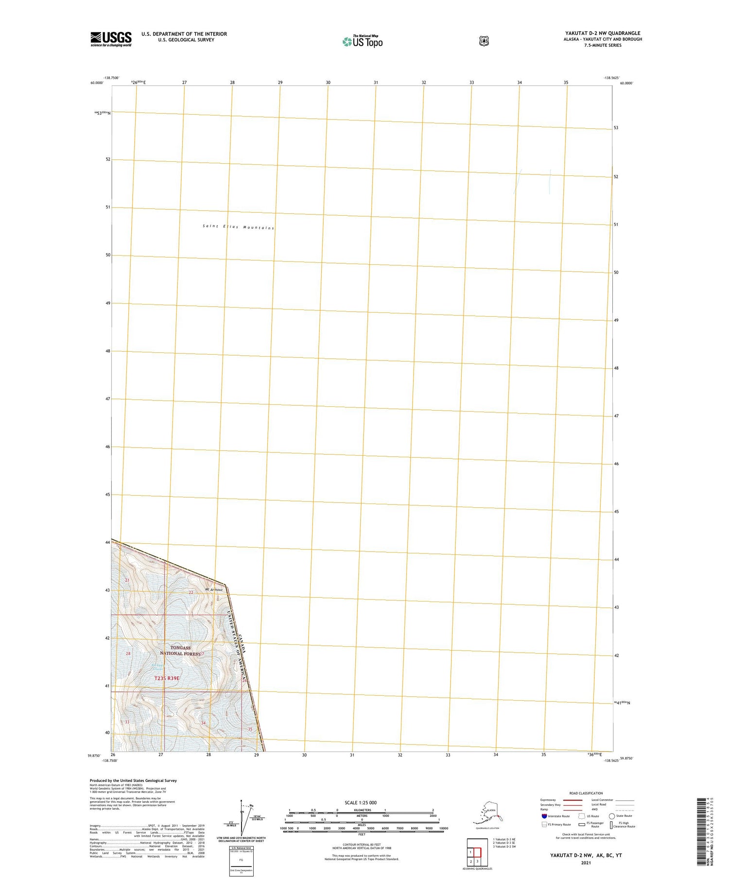 Yakutat D-2 NW Alaska US Topo Map Image