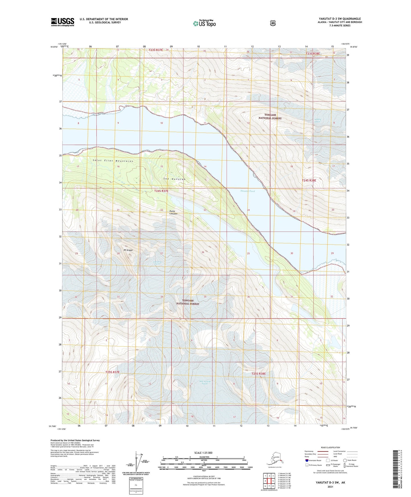 Yakutat D-3 SW Alaska US Topo Map Image