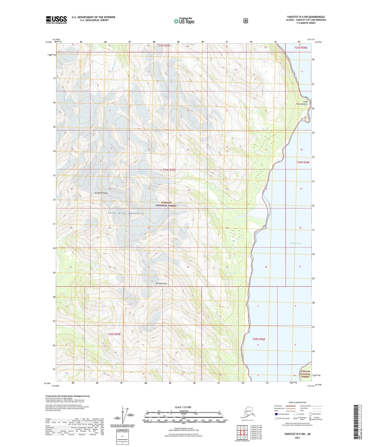 Yakutat D-4 SW Alaska US Topo Map Image