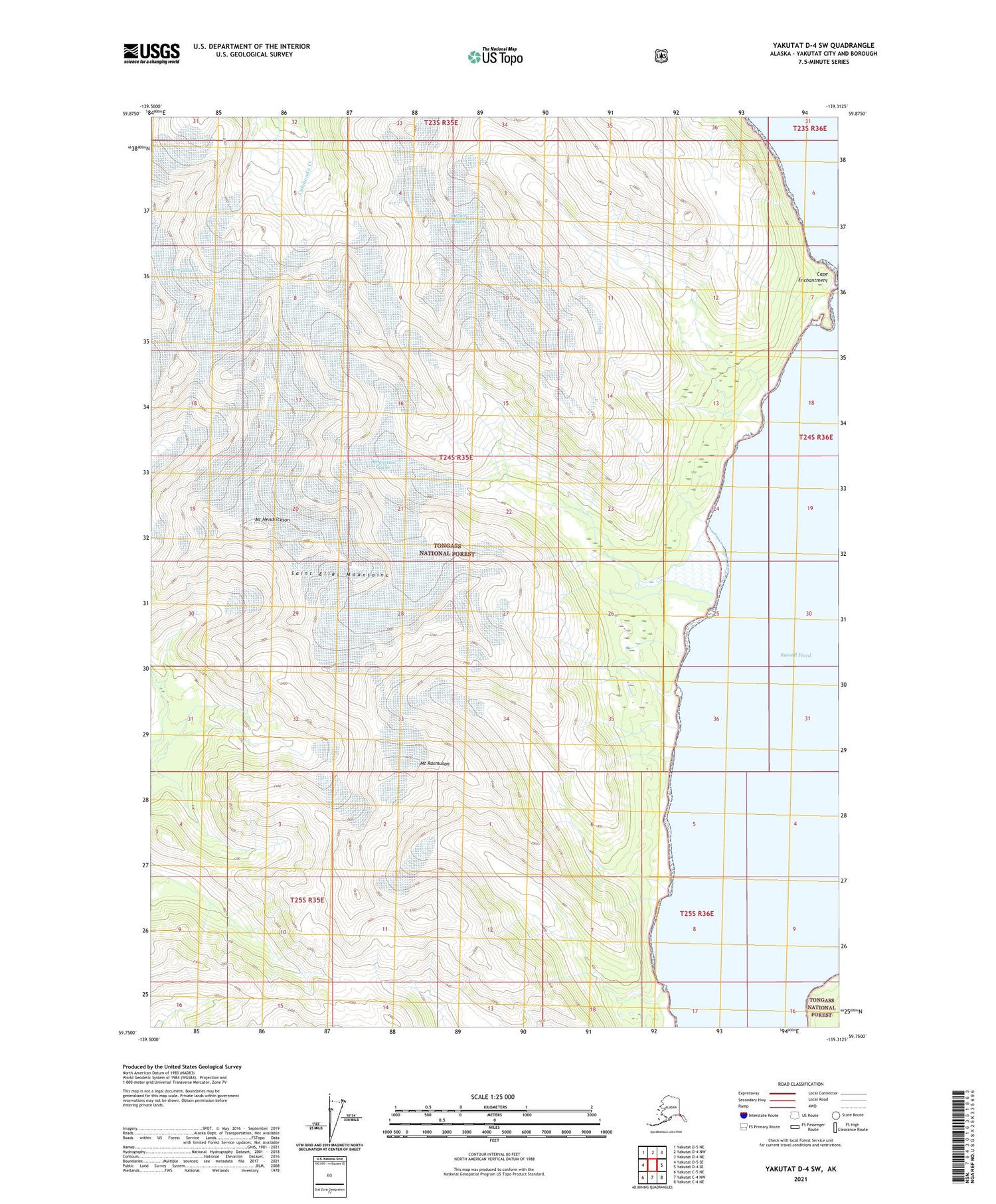 Yakutat D-4 SW Alaska US Topo Map Image