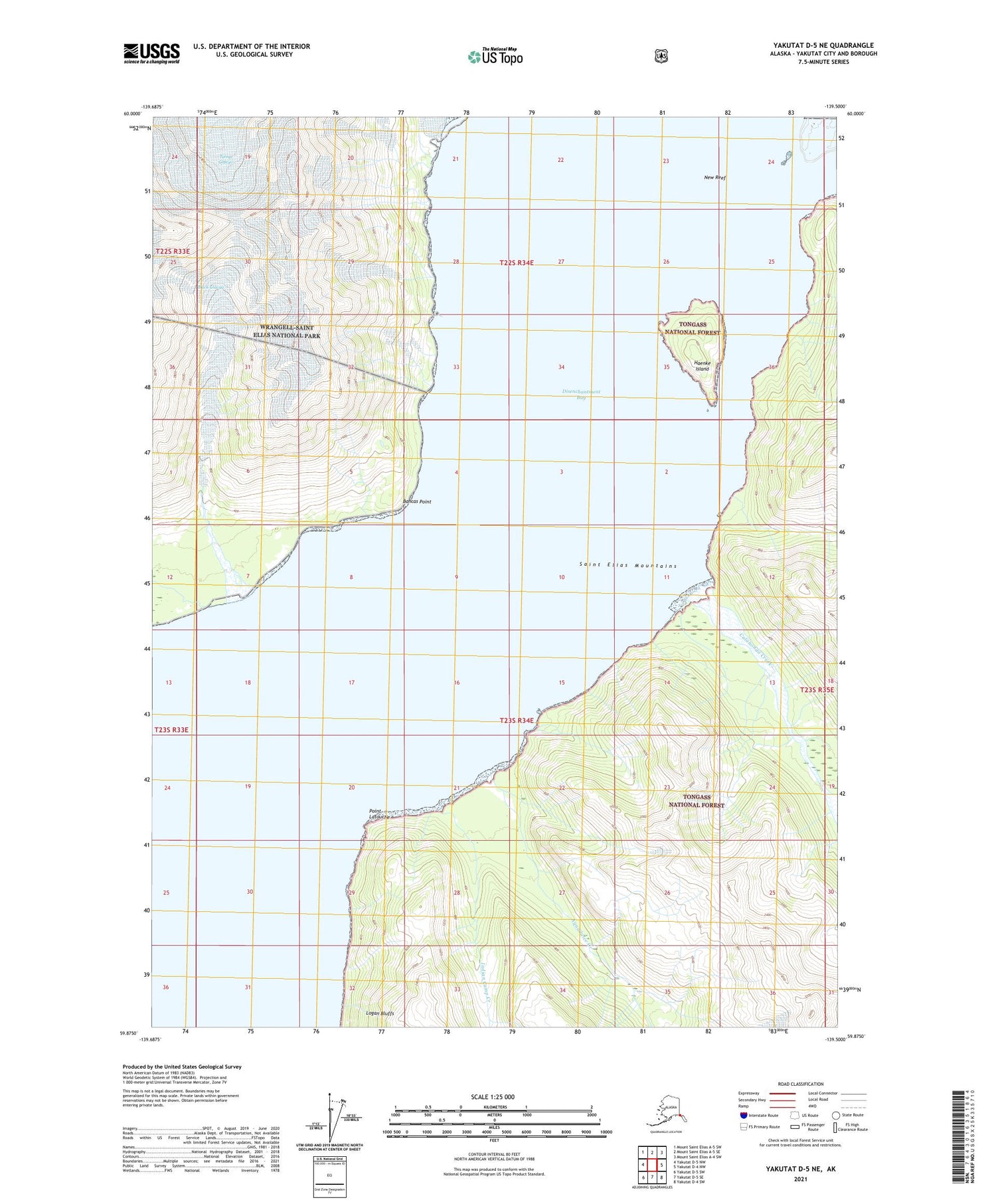 Yakutat D-5 NE Alaska US Topo Map Image