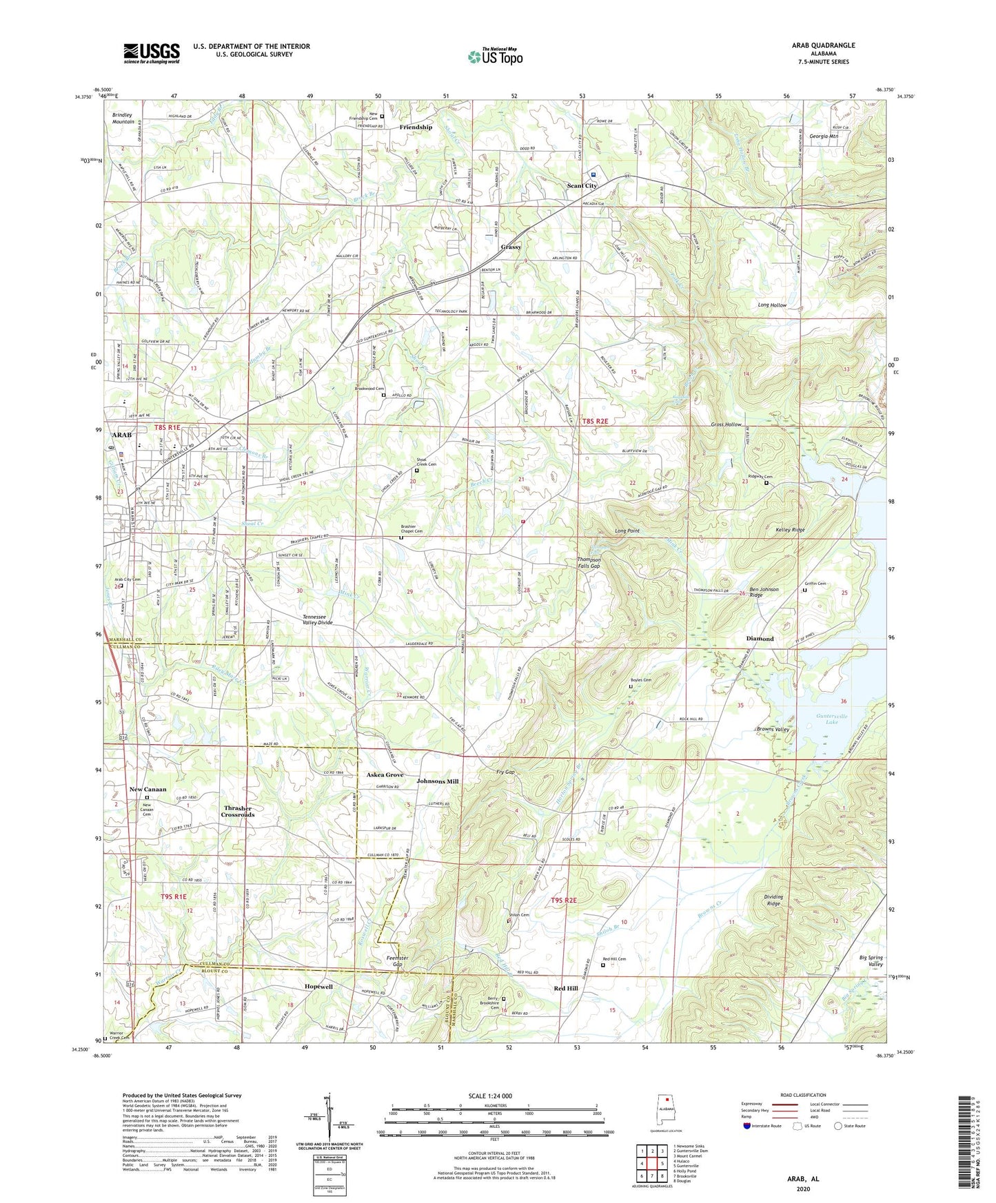 Arab Alabama US Topo Map Image