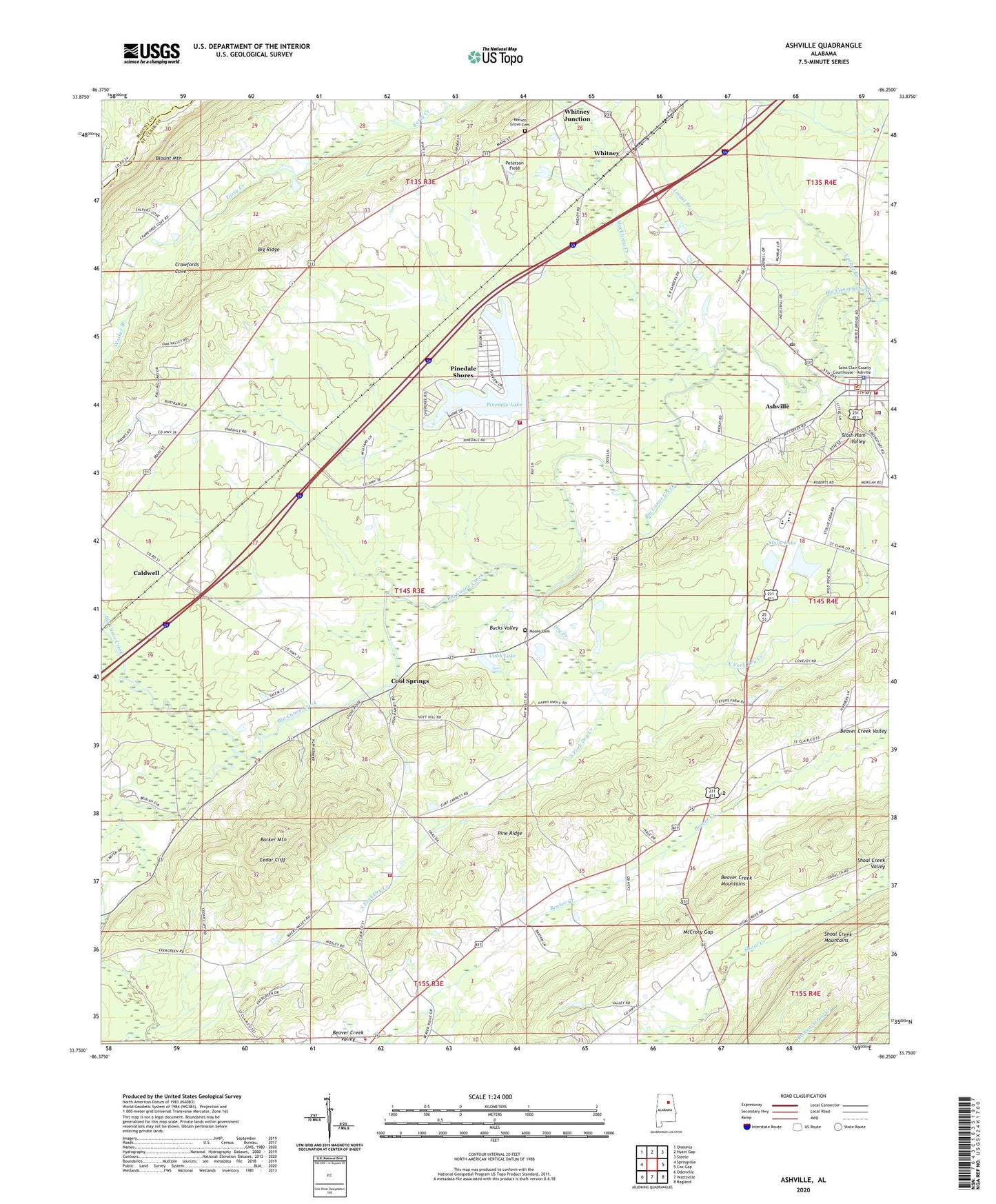 Ashville Alabama US Topo Map Image