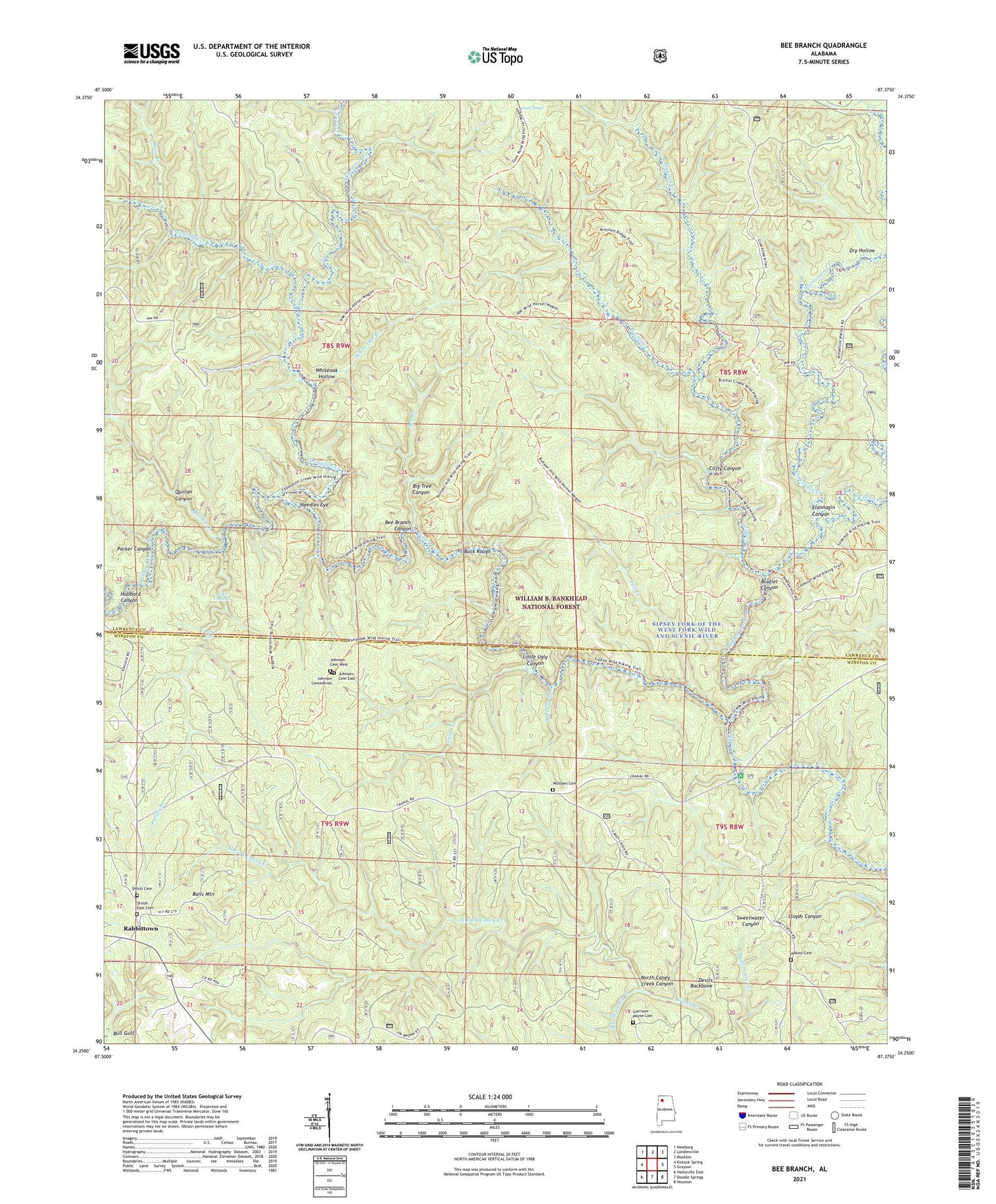 Bee Branch Alabama US Topo Map Image