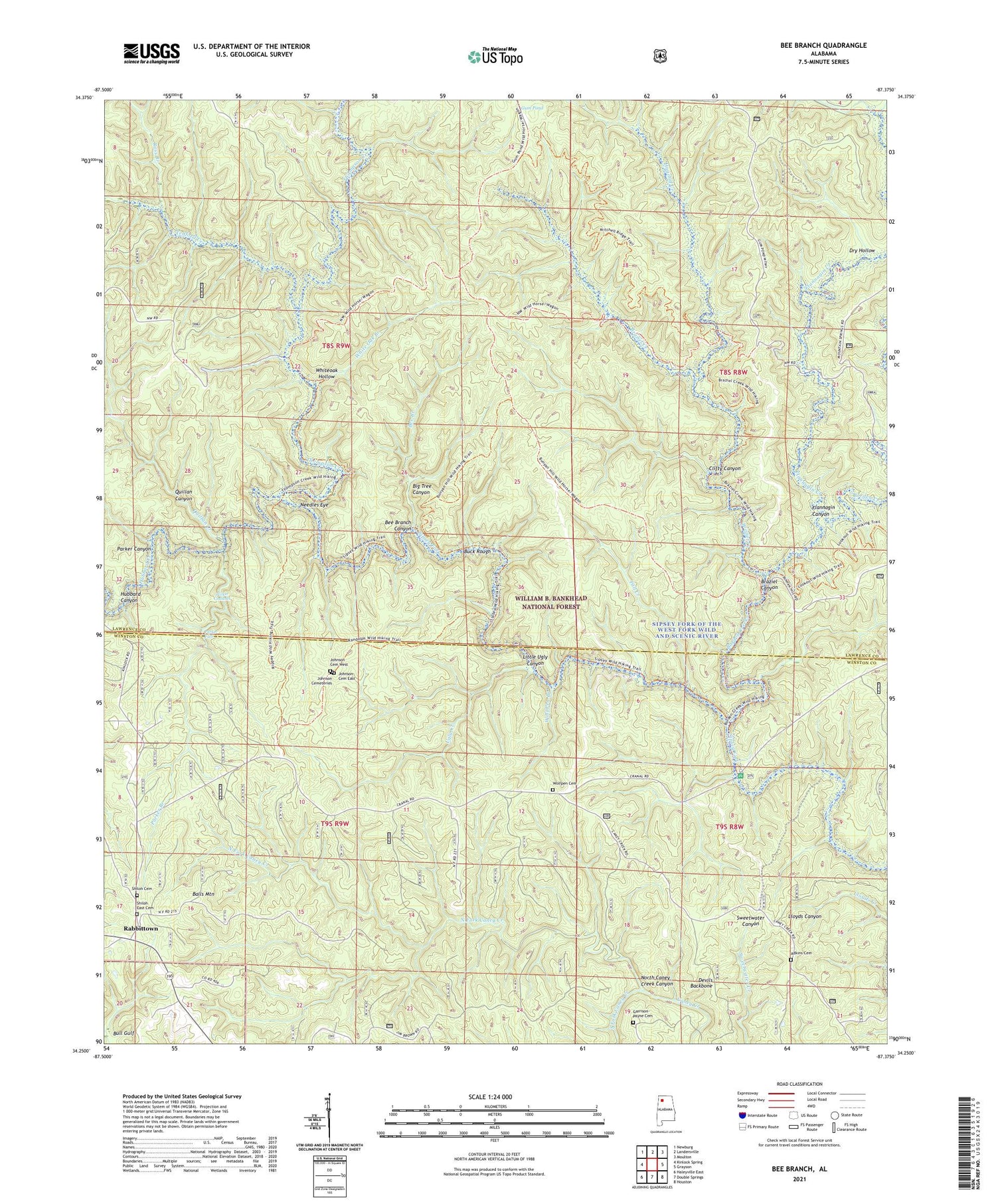 Bee Branch Alabama US Topo Map Image