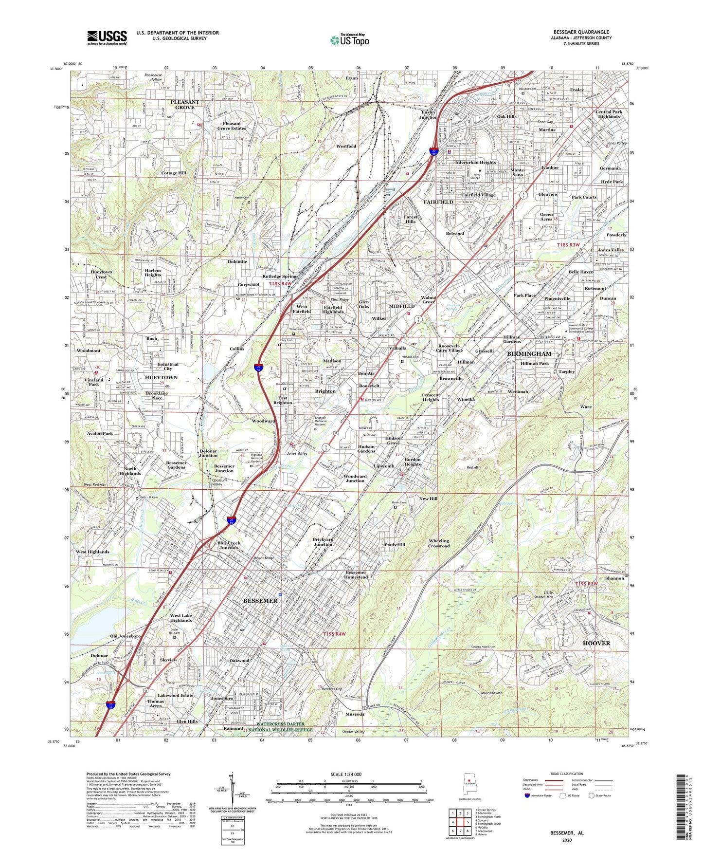 Bessemer Alabama US Topo Map Image