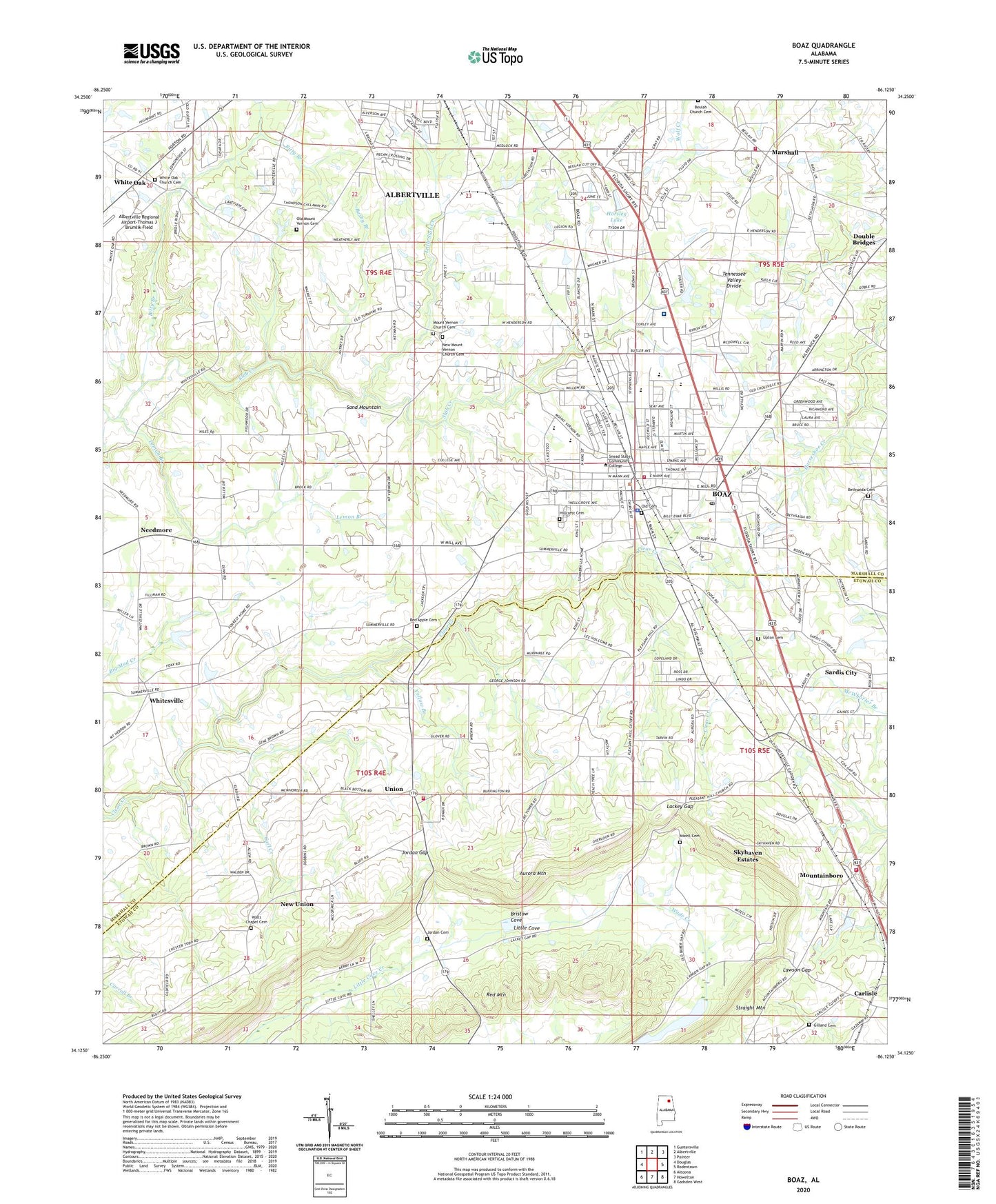Boaz Alabama US Topo Map Image