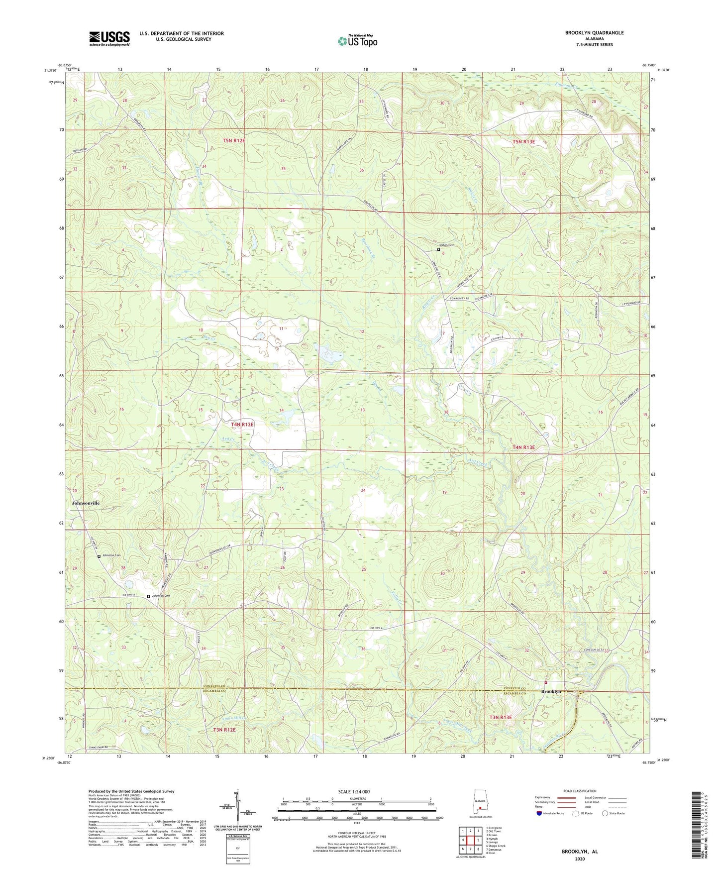 Brooklyn Alabama US Topo Map Image
