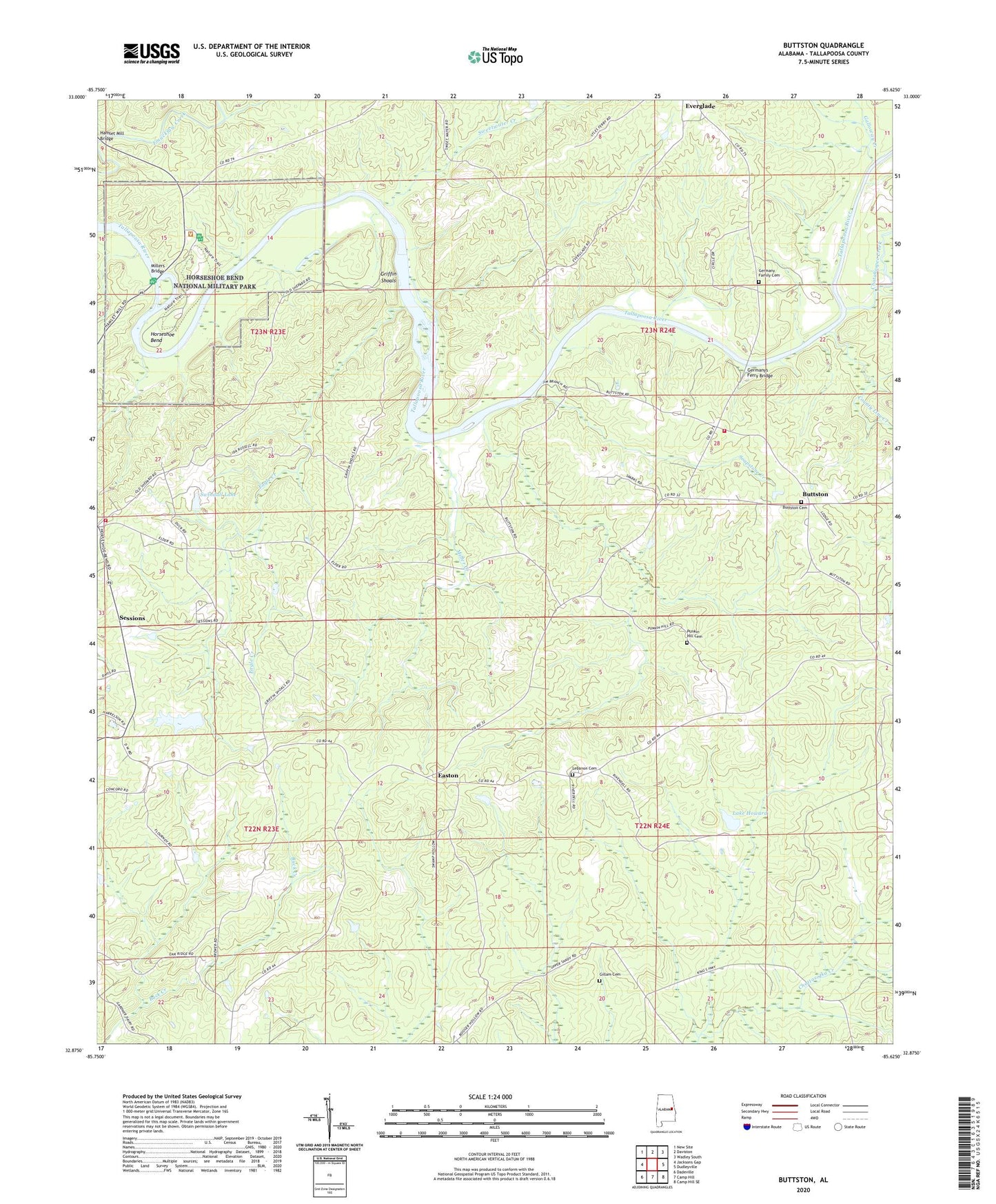 Buttston Alabama US Topo Map Image
