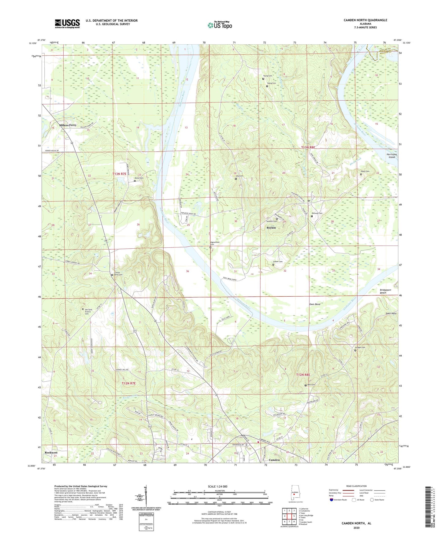 Camden North Alabama US Topo Map Image