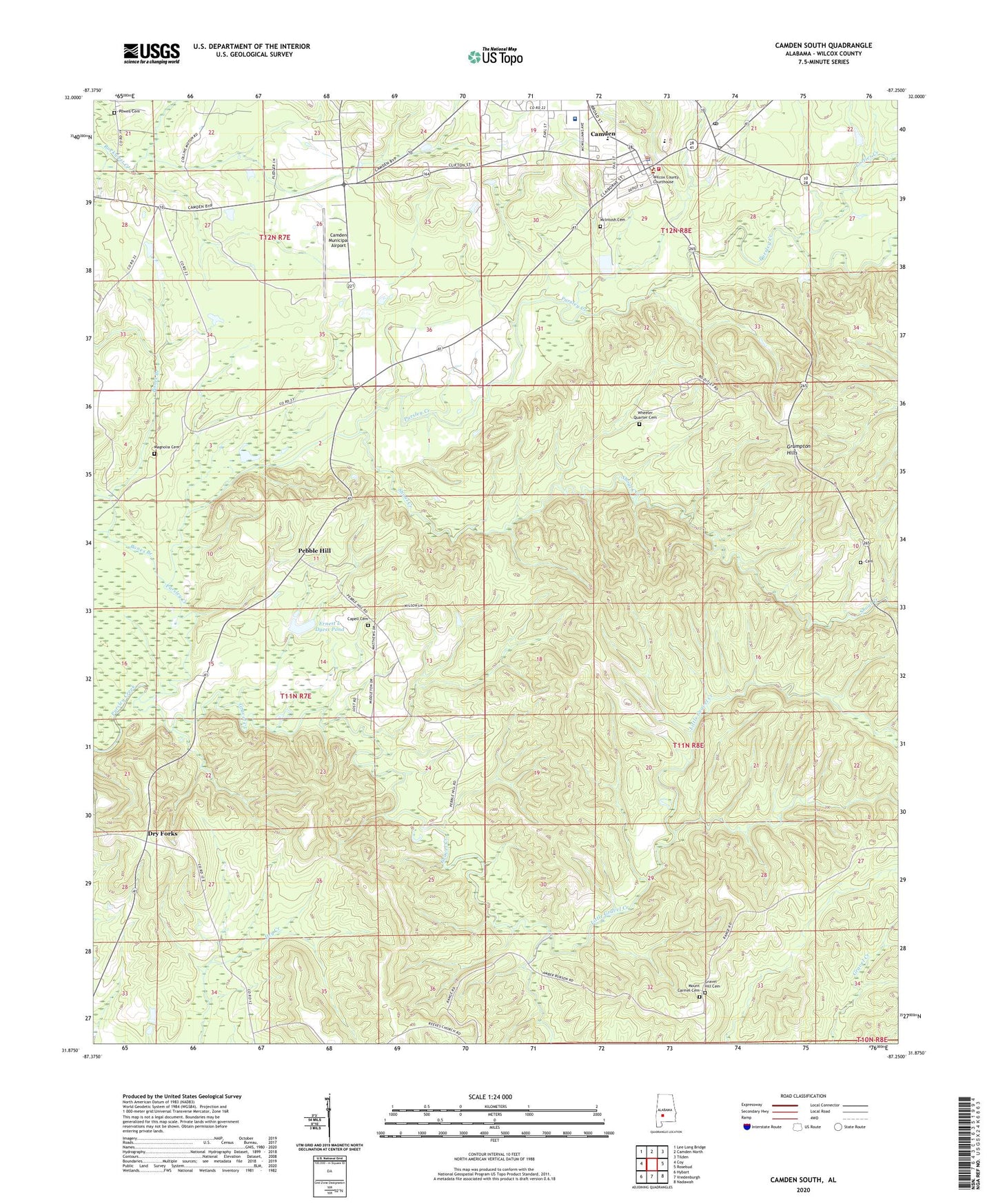 Camden South Alabama US Topo Map Image