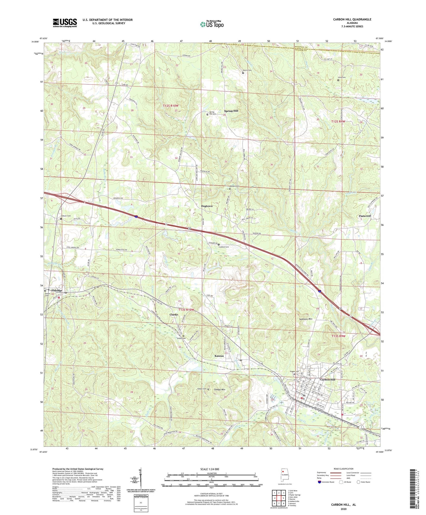 Carbon Hill Alabama US Topo Map Image