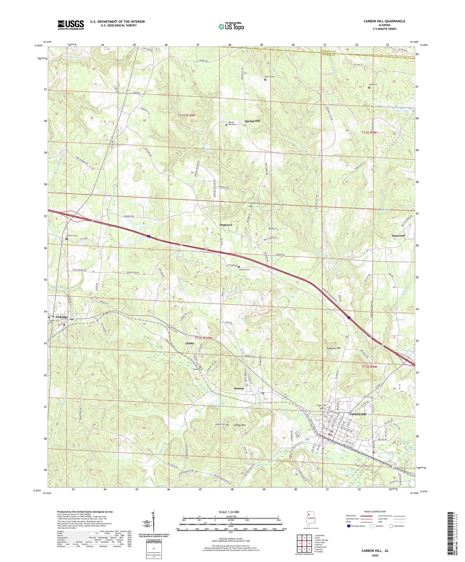 Carbon Hill Alabama US Topo Map Image